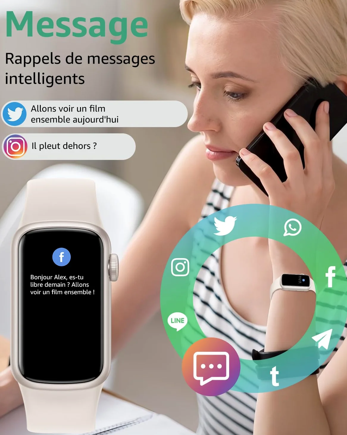 Montre Connectée Femme Homme, 1,47'' Smartwatch avec 137+ Modes Sportifs, Fitness Tracker avec Cardiofréquencemètre, Sommeil, Podomètre, IP68, Montre Intelligente pour Android iOS Galaxie