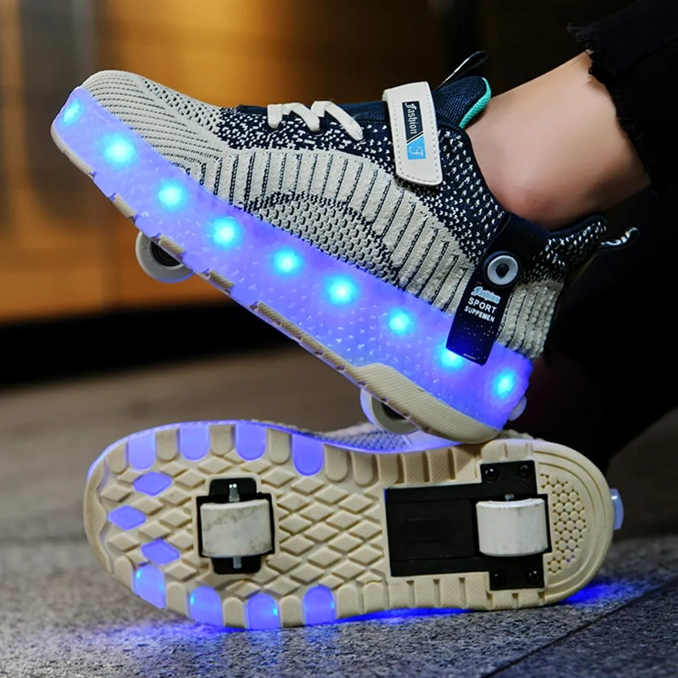 Hixingo Chaussures à Roulettes Lumière LED pour Enfants, Patins Rétractables 2 Roues Skateboard
