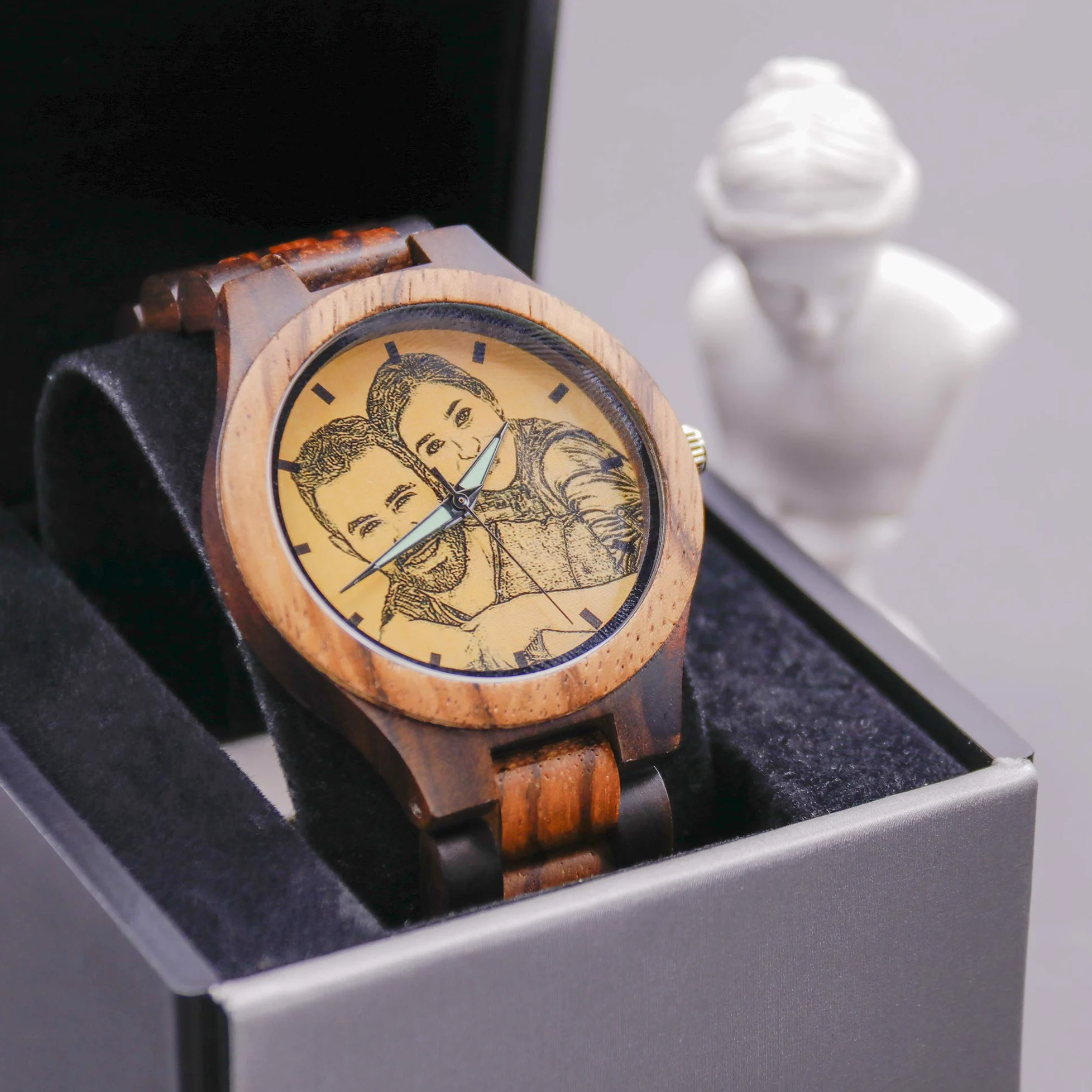 Montre en Bois pour Homme avec Photo Montre Photo De Père Personnalisée avec Texte Montre De Poche Personnalisée avec Cadre Photo Cadeau De Photo De Fête des Pères pour Papa Mari