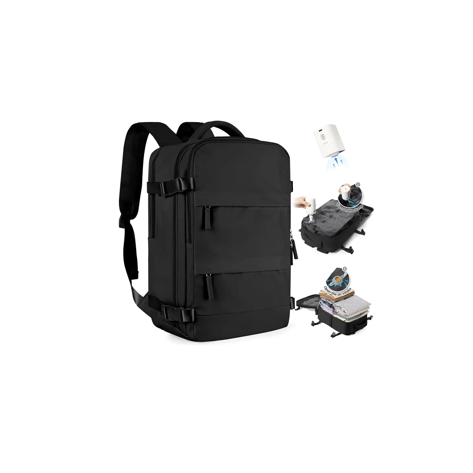 Sac à Dos Sous Vide Voyage 40x30x20 avec Pompe Bagage Cabine Ryanair Wizz Air Easyjet Ordinateur Portable 14 Pouces