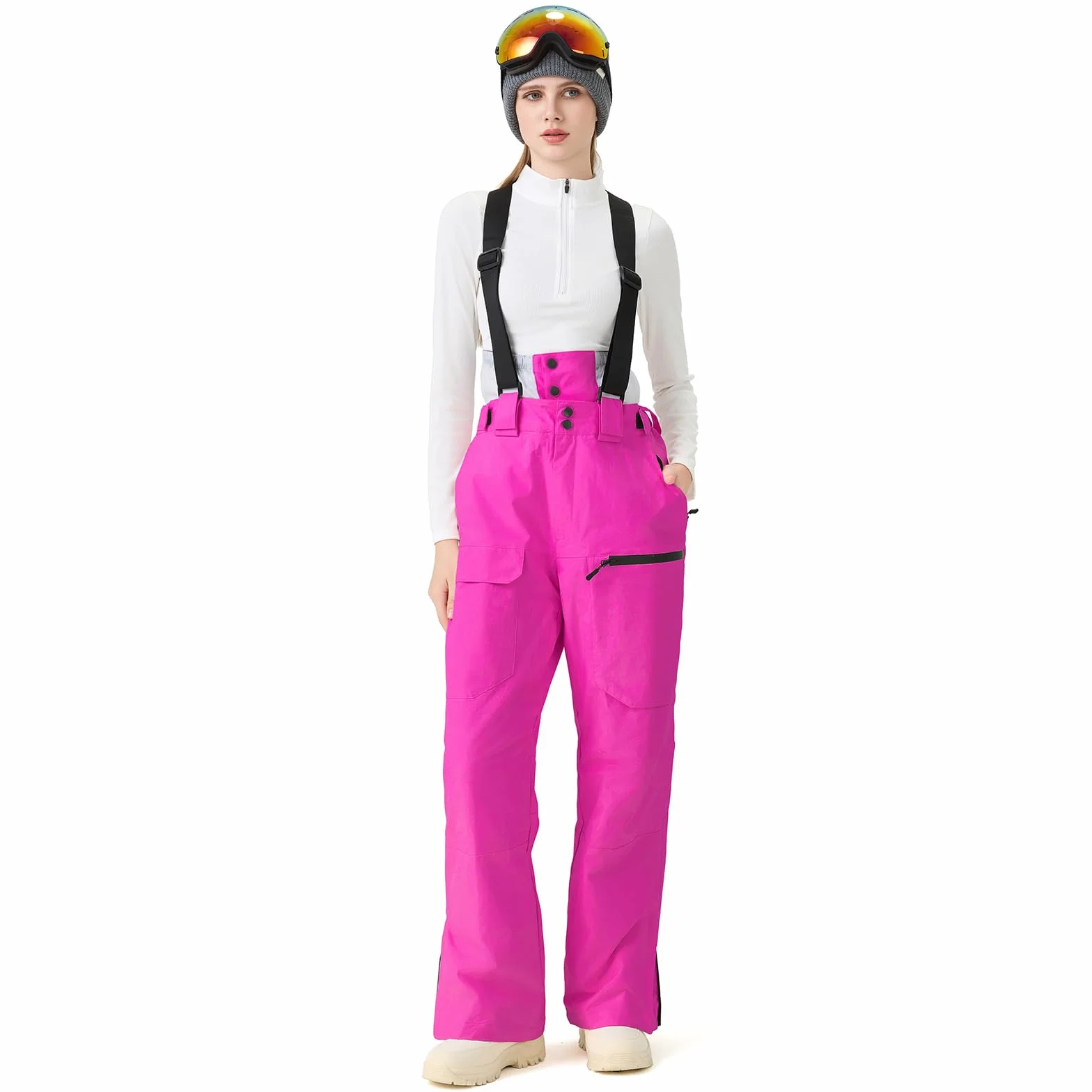 ALSOGO Salopette de ski imperméable isolée pour femme - Pour l'hiver - Bretelles réglables - Pantalon de neige - Coupe-vent - Pantalon chaud pour l'extérieur