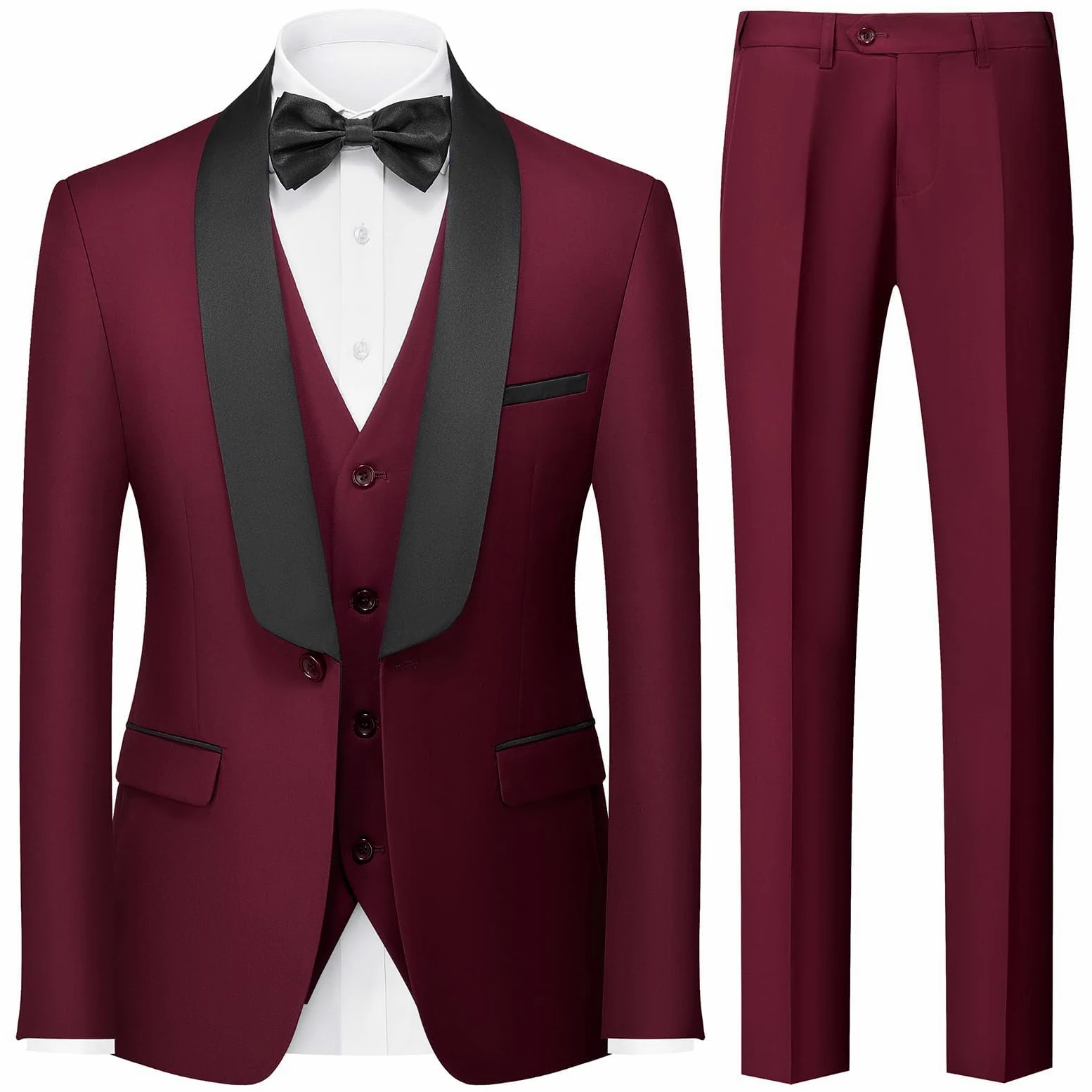 KUDORO Costume Homme 3 Pièces Slim Fit Mariage Business Smoking d'affaires à Un Bouton pour Fête Bal Blazer Veste et Pantalon Gilet