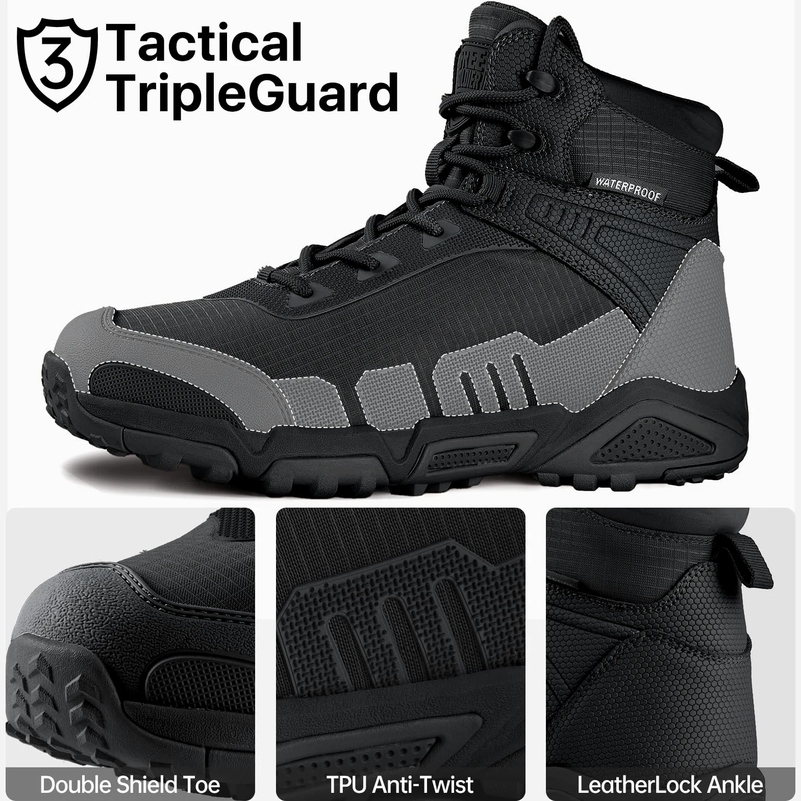 FREE SOLDIER pour Homme Mid Haute durabilité Lacets Bottes Durable Imperméable Armée Combat Chaussures Respirant Tactique de Randonnée