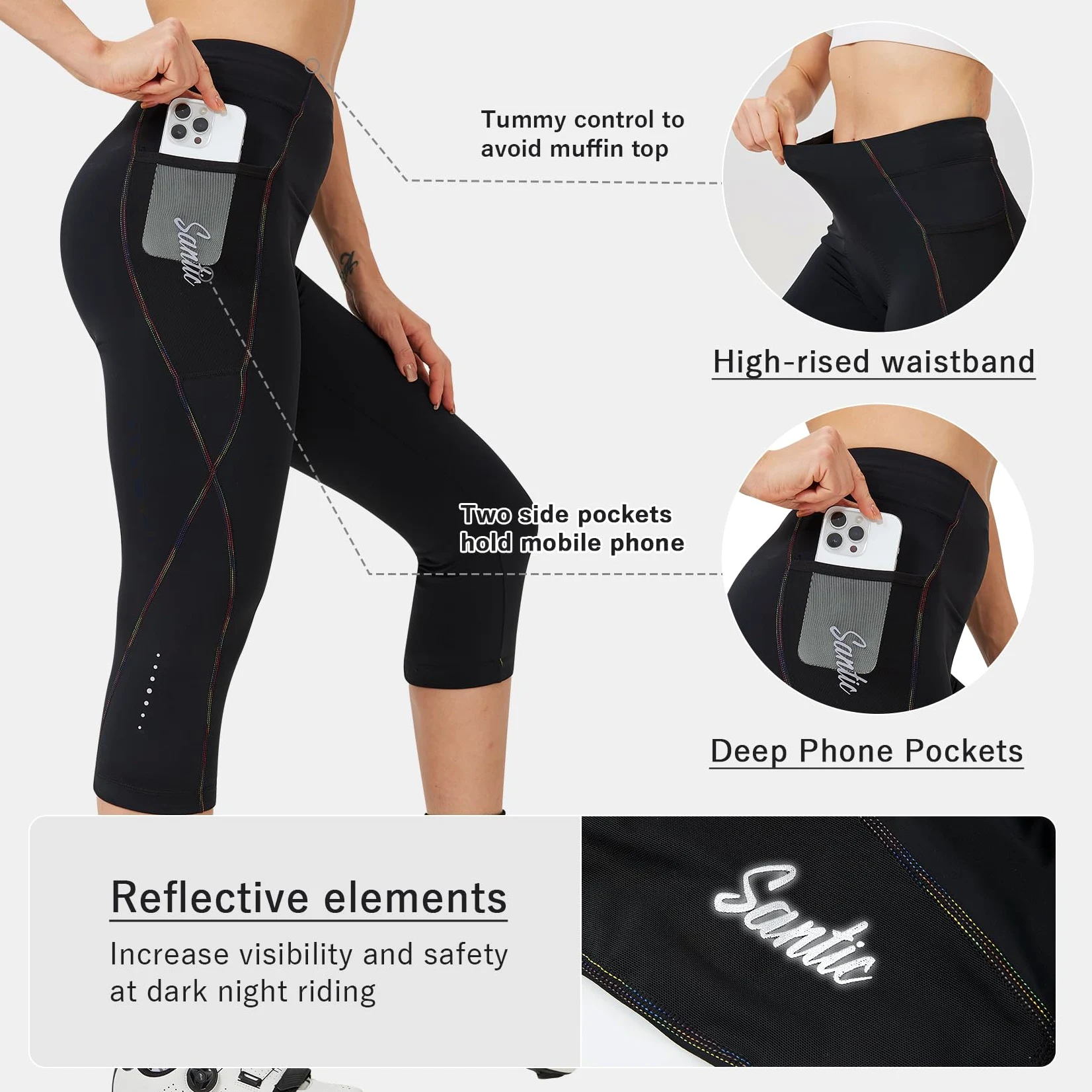 Santic Short de Cyclisme pour Femme - Short de Cyclisme rembourré 3/4 - Ao Dai