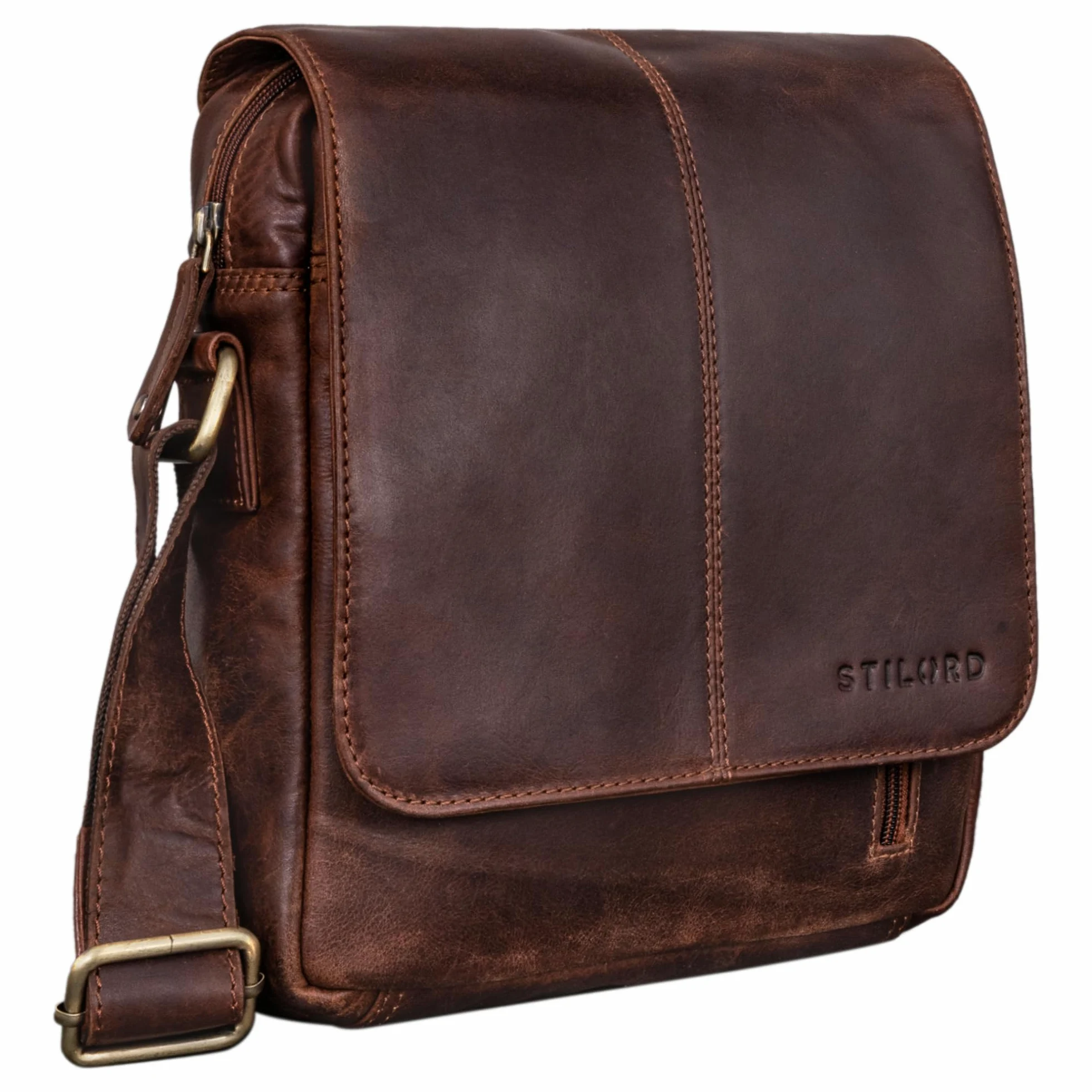 STILORD Matt Sacoche Homme Cuir Petit Sac Bandoulière Homme Cuir Véritable Besace Pochette Sacs à Main Vintage Sacs d'épaule pour Business Voyage, Tablette 9,7 Pouces Couleur:Mocca - Marron foncé