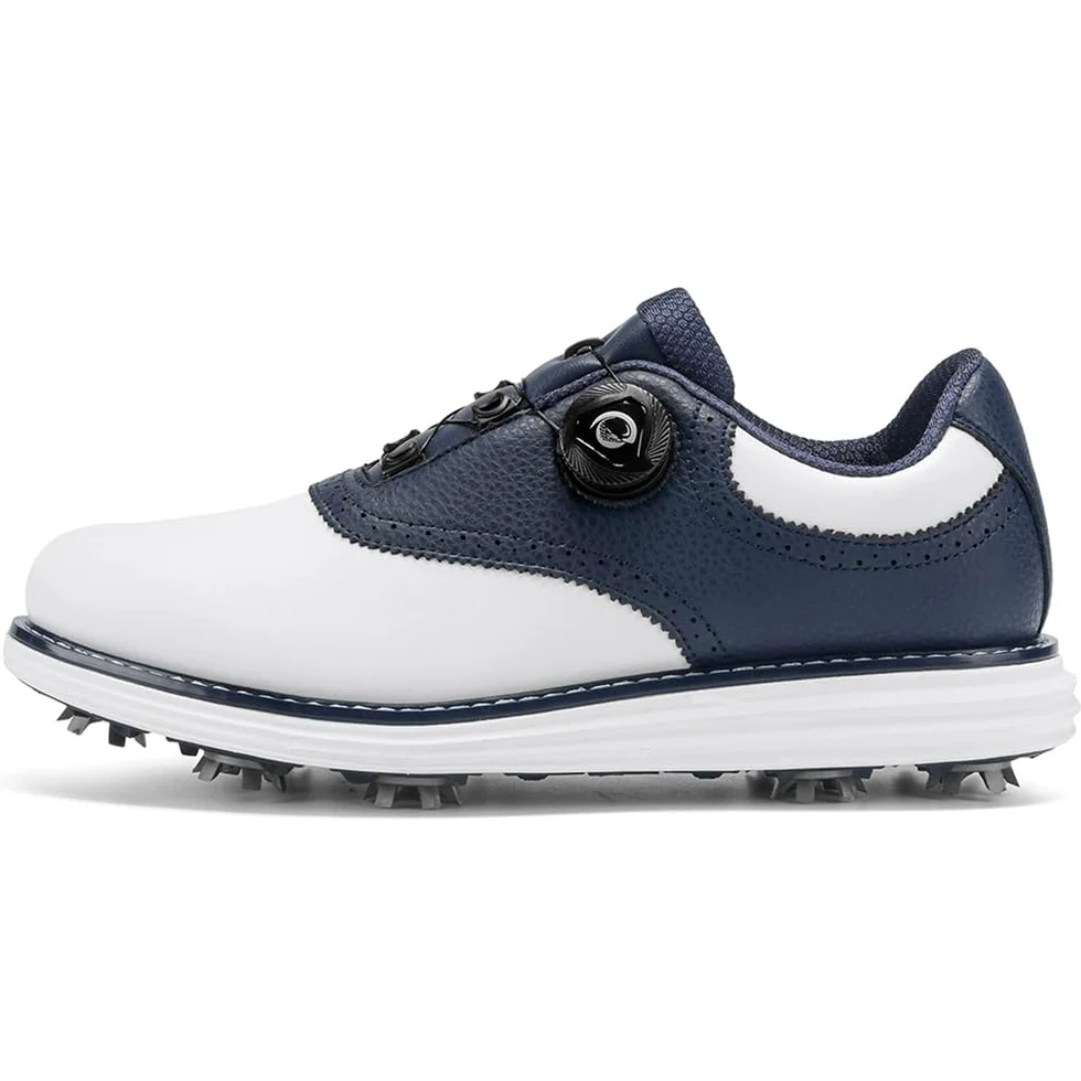 SDEQA Chaussures de Golf en Cuir pour Hommes avec 9 Crampons, Baskets d'extérieur imperméables, Grande Taille