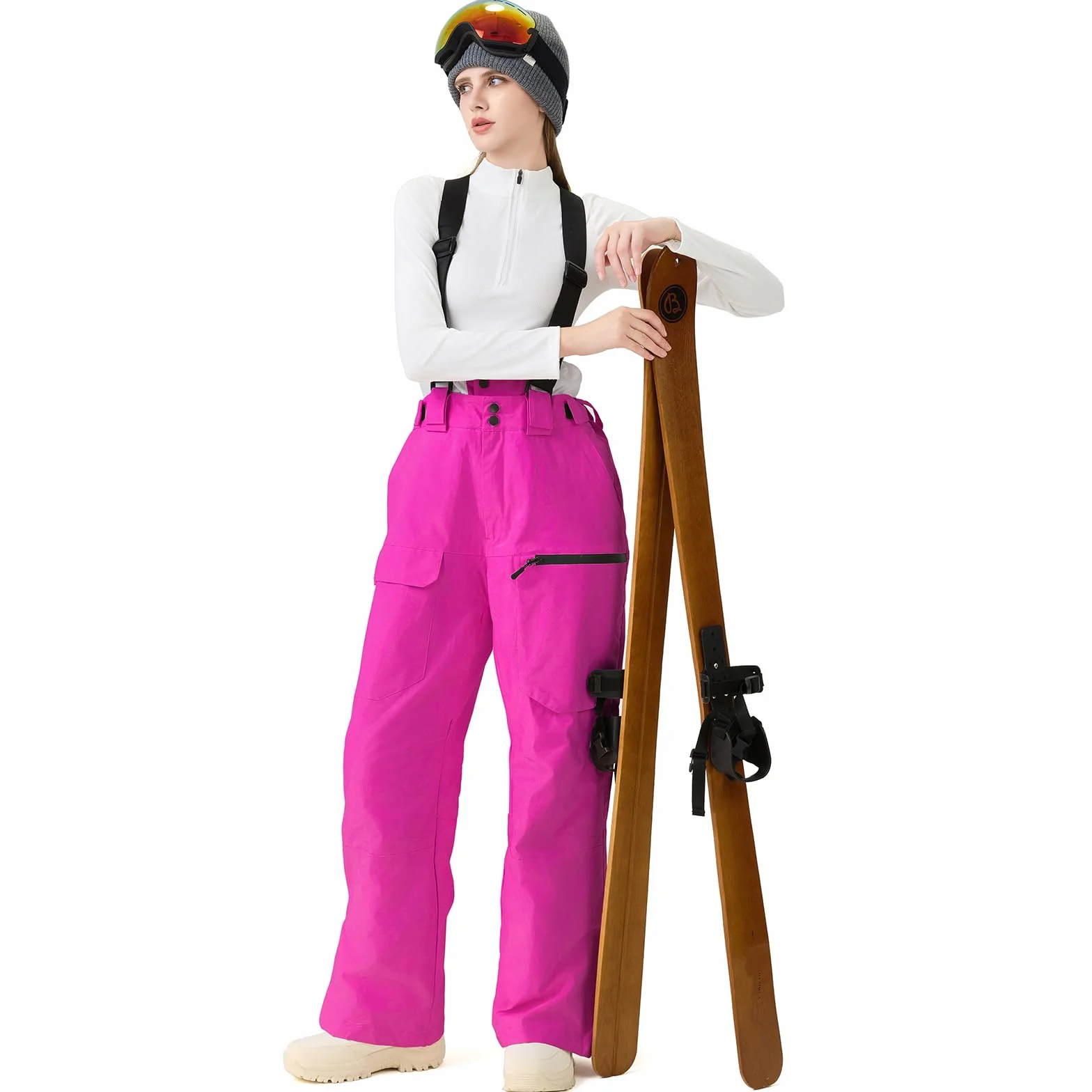 ALSOGO Salopette de ski imperméable isolée pour femme - Pour l'hiver - Bretelles réglables - Pantalon de neige - Coupe-vent - Pantalon chaud pour l'extérieur