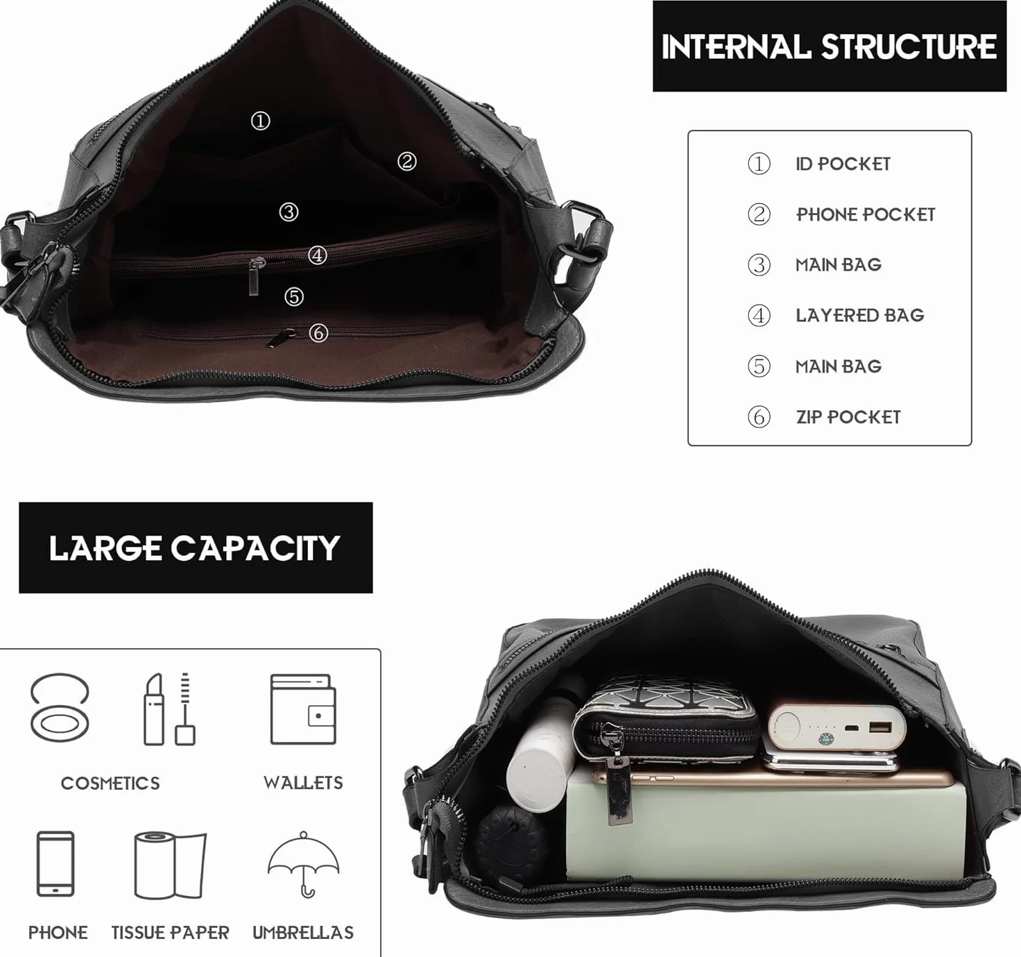 Sac à Main Femme Bandoulière Ensemble 2 Pièces PU Cuir Sac Cabas Fourre Tout élégant Design pour Travail,Voyage,Shopping