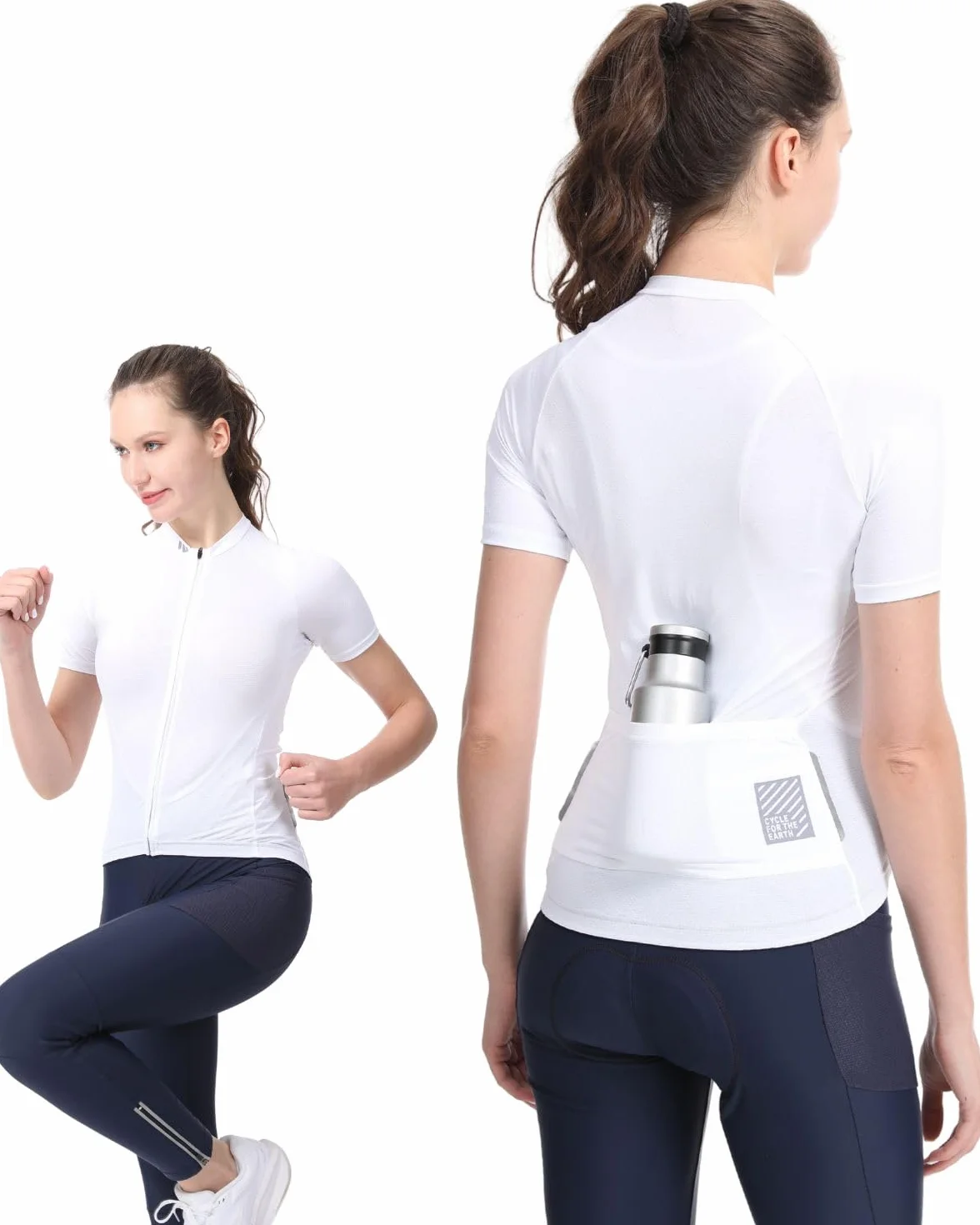 Lo.gas Maillot de cyclisme à manches courtes en maille respirante pour femme 3 poches arrière UPF50+ - blanc - Taille S
