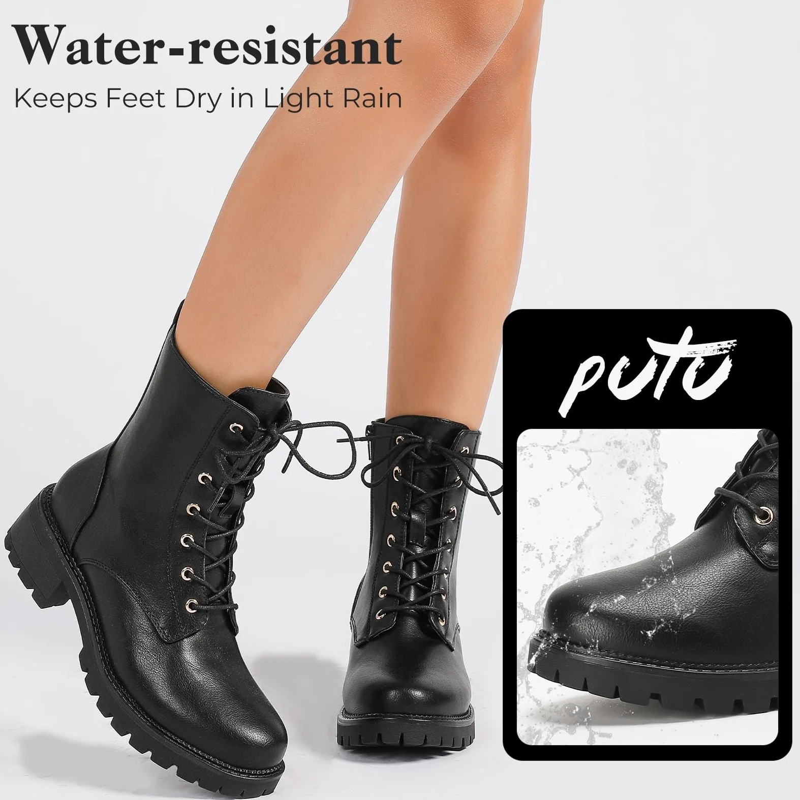Putu Bottines Femme à Lacets et Fermeture Éclair, Bottes avec Semelle Antidérapante, Style Tendance et Faciles à Porter 36-42