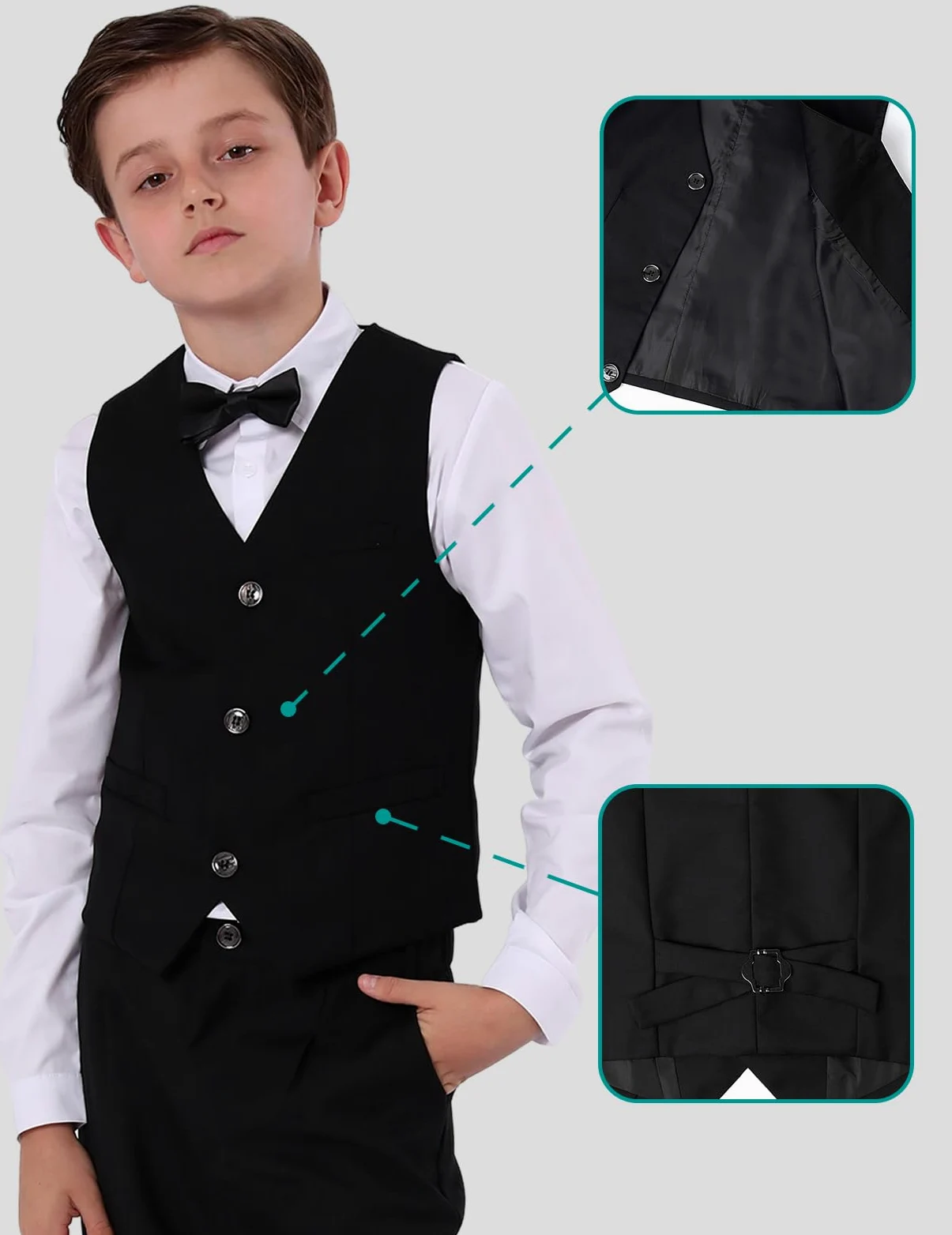 mintgreen Garçons Blazer Costume 3pcs Enfants Page Garçon Ensembles de Tenues Tuexdo Blazer + Gilet + Pantalon 5-12 Ans