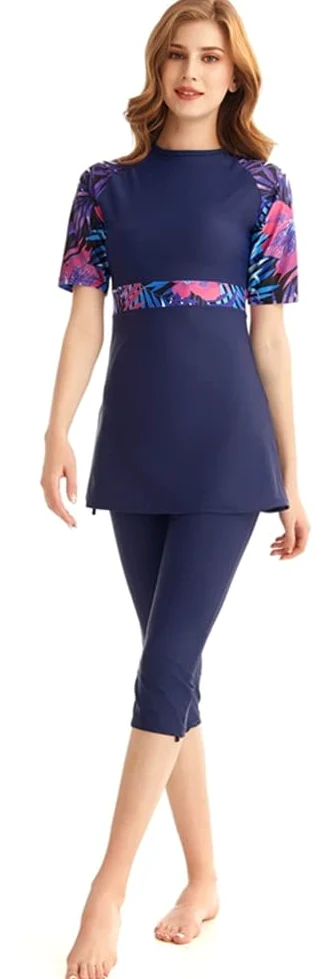 Maillot de Bain Modeste à Manches Courtes pour Femme avec Protection Anti-irritations