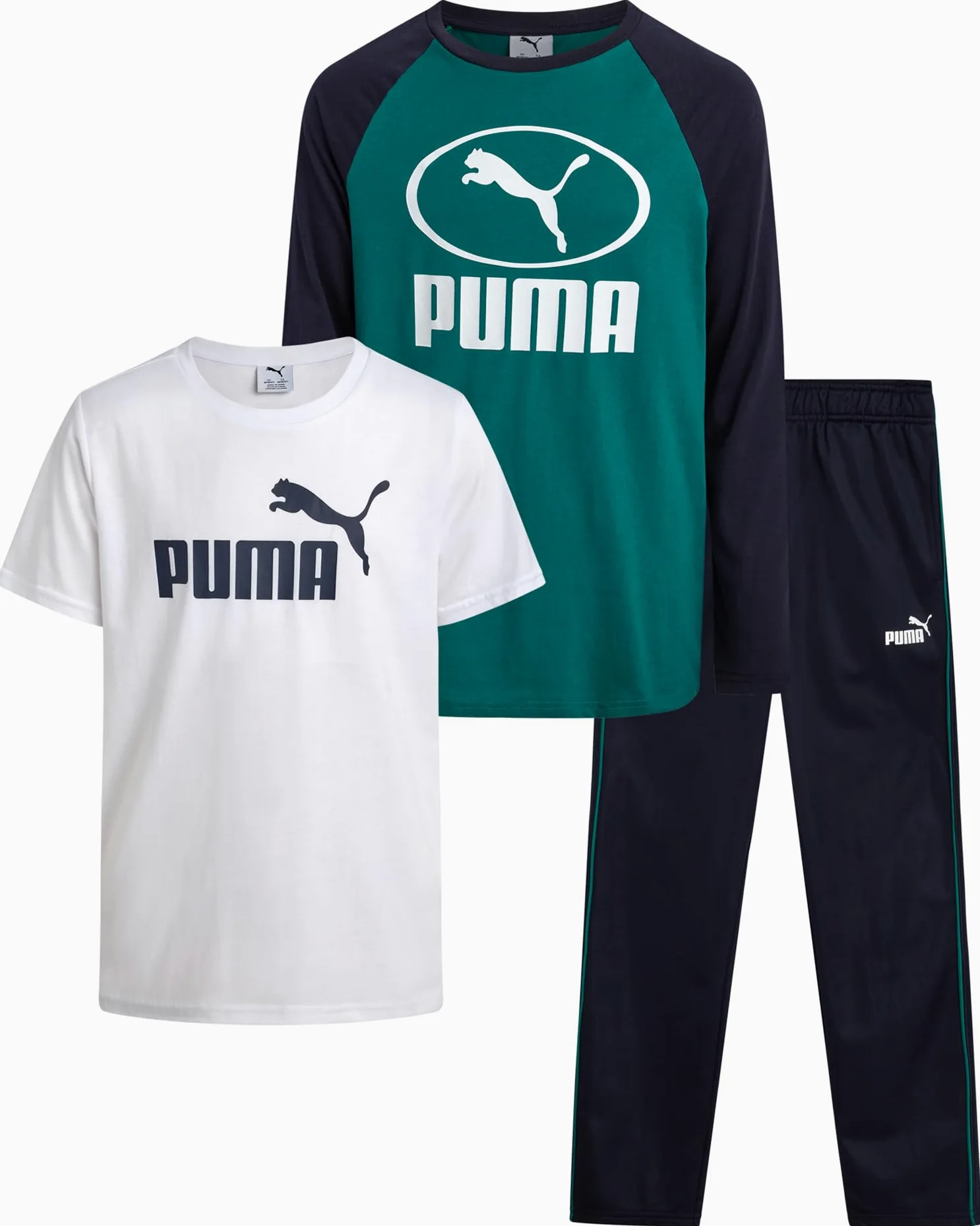 PUMA Ensemble de pantalons de survêtement pour garçons – 3 pièces pull en polaire à manches longues t-shirt et pantalon de jogging pour enfants (8-16)