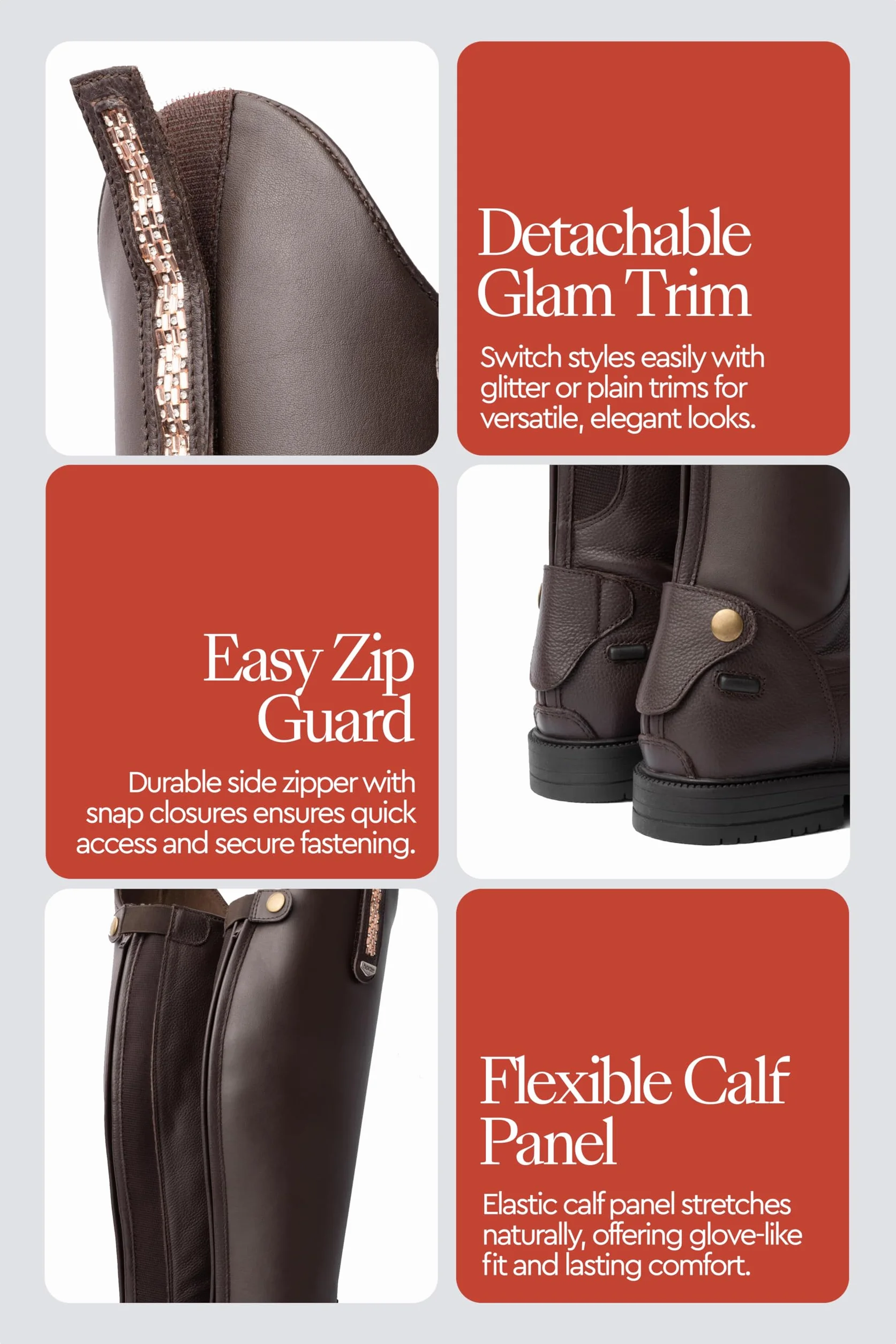 HORZE Femme, Bottes d'équitation Verona, Aspect Cuir, Bracelets Amovibles, Marron, 40R