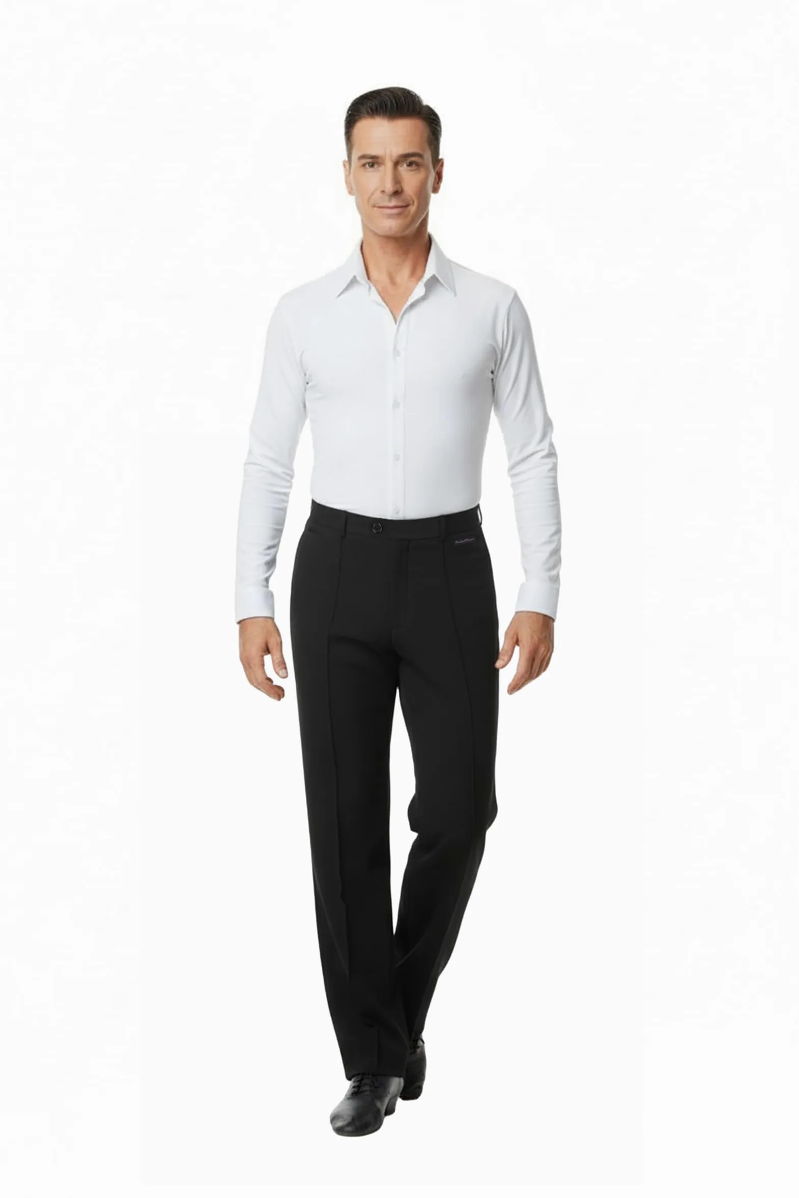 Pantalon homme Slim Fit en tissu technique pour danse de salon, danse standard et danse latino-américaine, avec surpiqûre centrale et poche