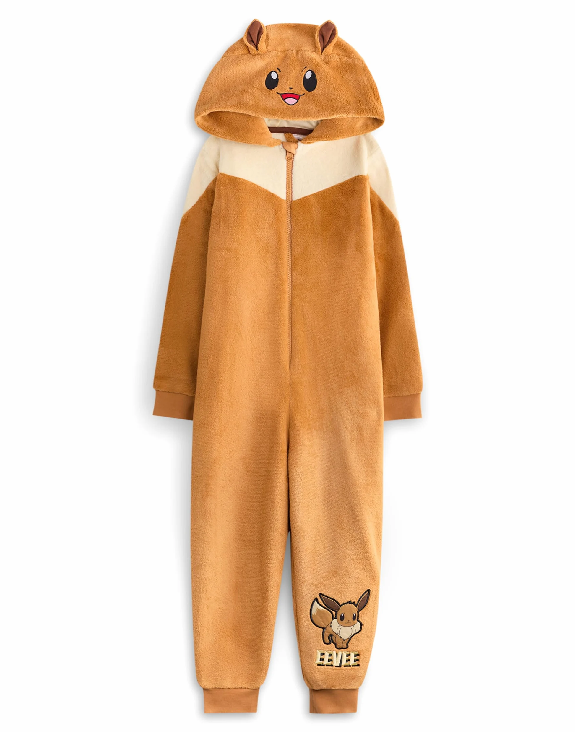 Pokémon Évoli Filles Onesie | Dors-Bien à Capuche avec imprimé Graphique et Personnages Eevee pour Enfants avec Oreilles 3D (Marron | Pyjama de Poche Monster