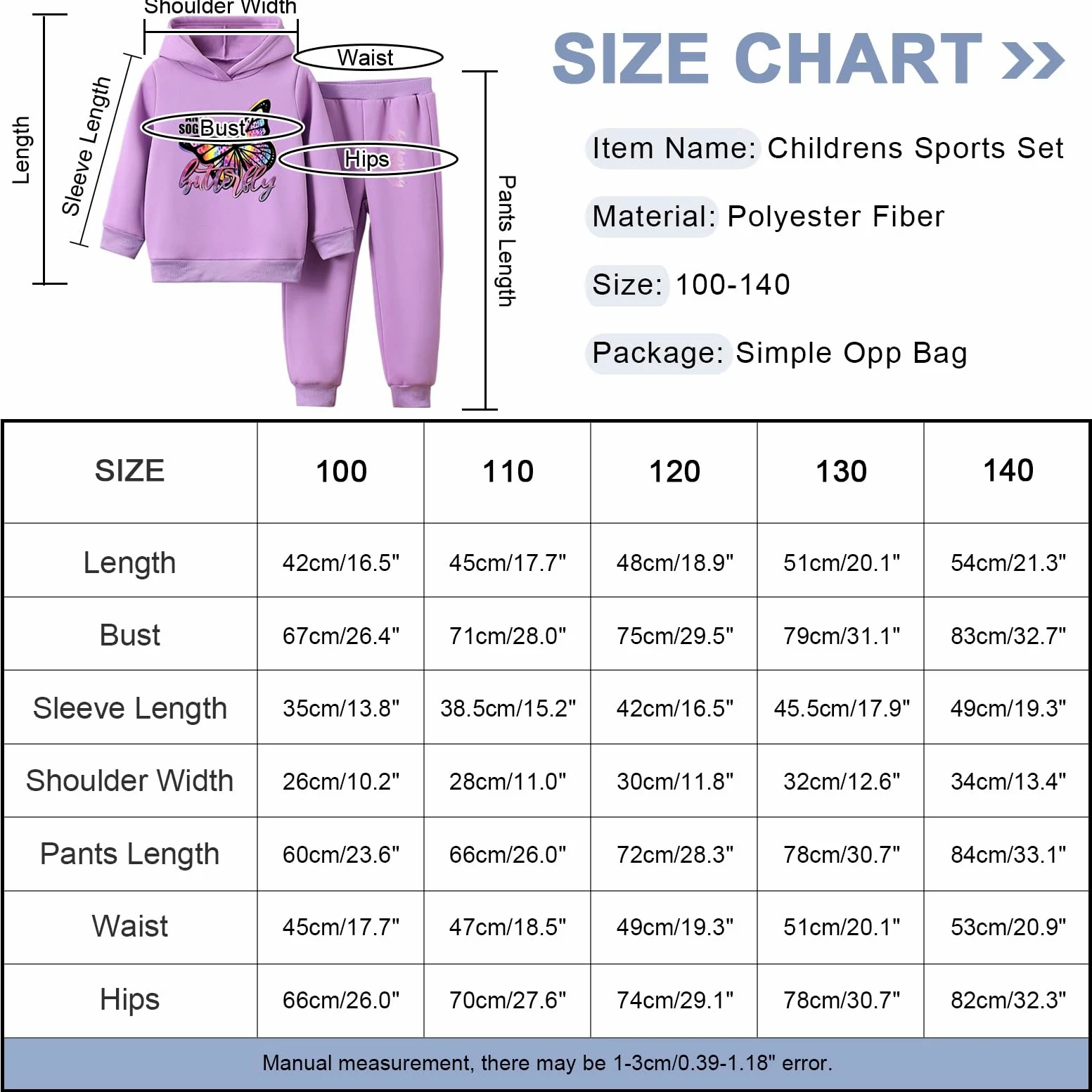 Survêtement Enfant Fille Imprimé de Papillon Ensemble de Sport 2pcs Sweatshirt à Capuche + Pantalons Costume jogging