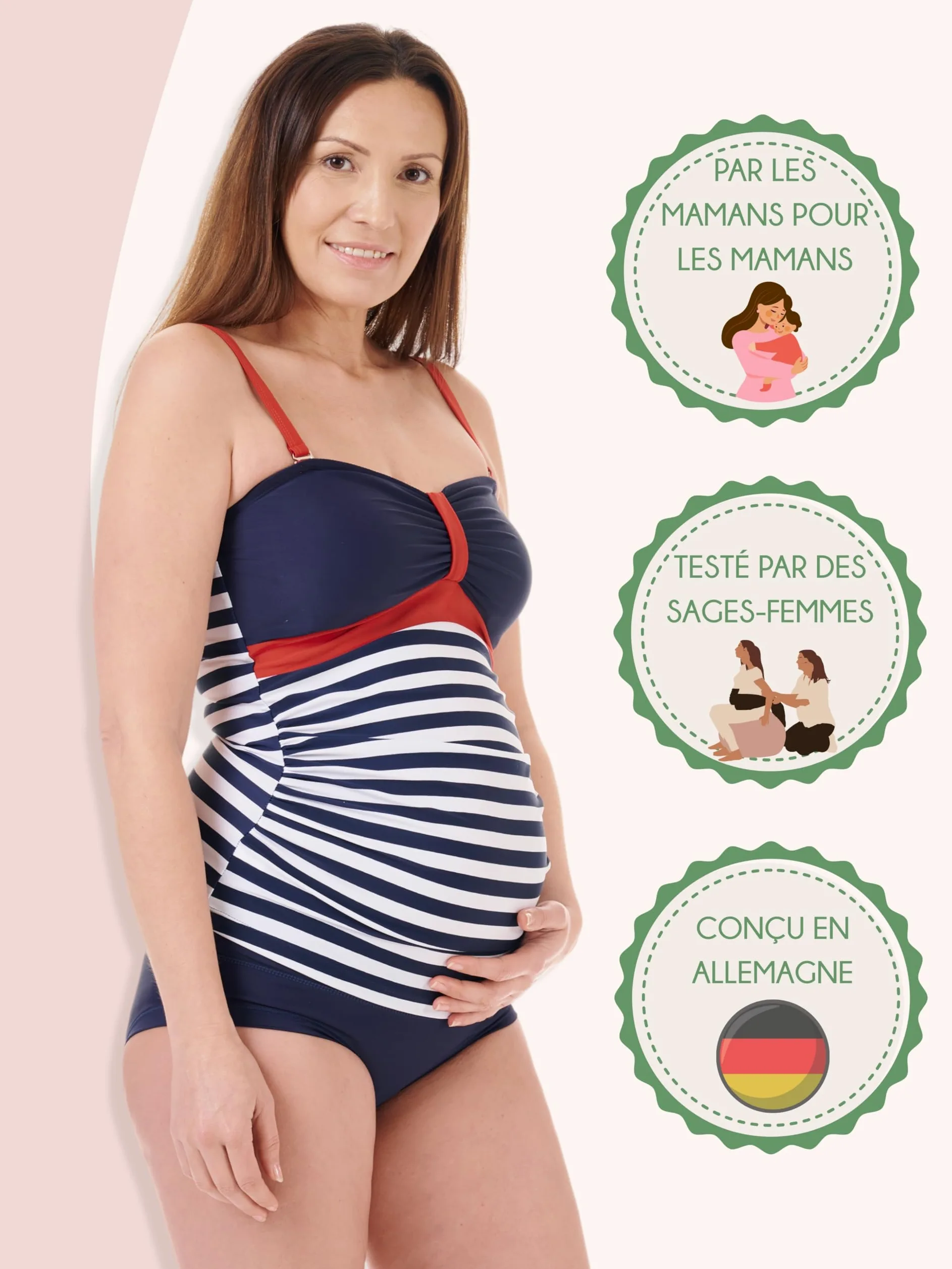 Herzmutter Tankini de Grossesse - Maillot de Bain de Maternité - Tankini de Maternité - Maillot de Bain pour Femmes Enceintes - Protection UV - 2 Pièces - 7000 (XXL, Noir - Pois)