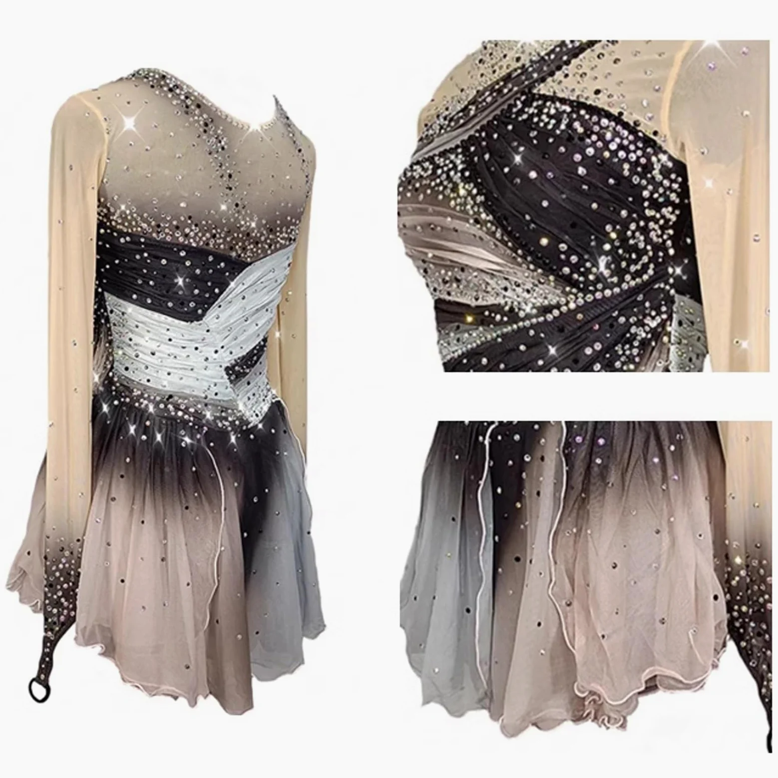 Robe De Patinage Artistique for Femme, Justaucorps De Danse Scintillant, Tenue De Compétition De Patinage Sur Glace À Haute Élasticité