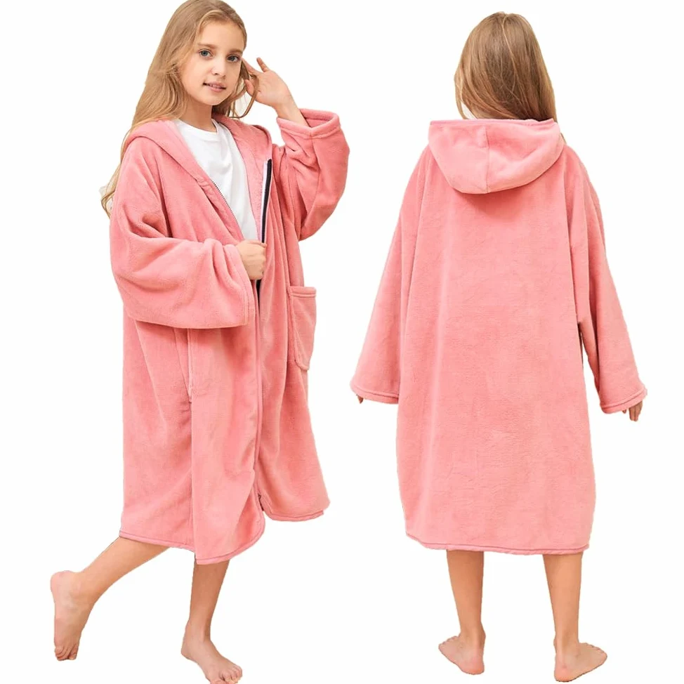 Hiturbo Peignoir à capuche pour enfants : peignoir de bain à fermeture éclair pour natation, plage, surf, maison