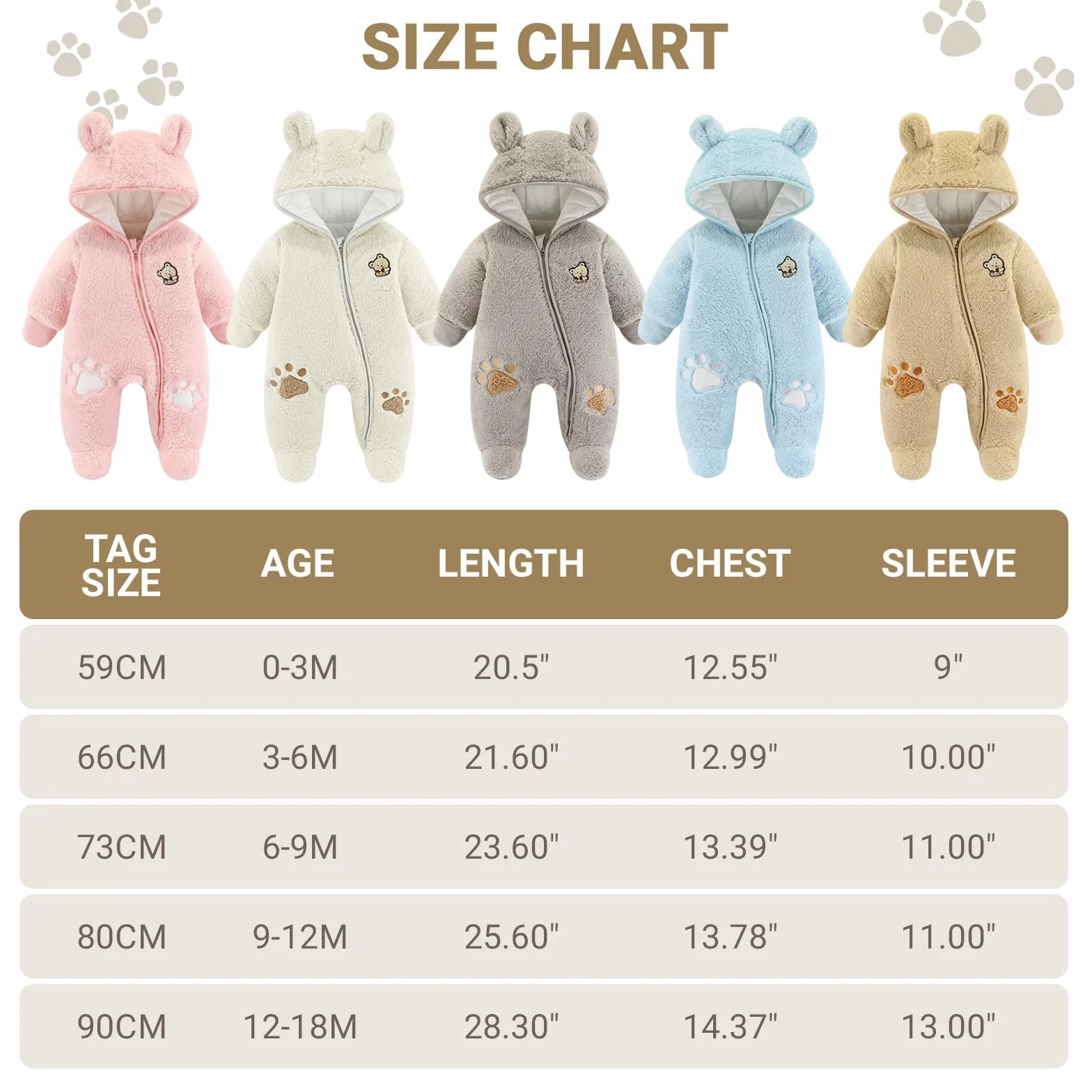 JiAmy Combinaison Bebe Garcon Fille Hiver Polaire Combipilote Pilote Bébé Manteau à Capuche Manches Longues Ours Combinaison de Neige 0-12 Mois