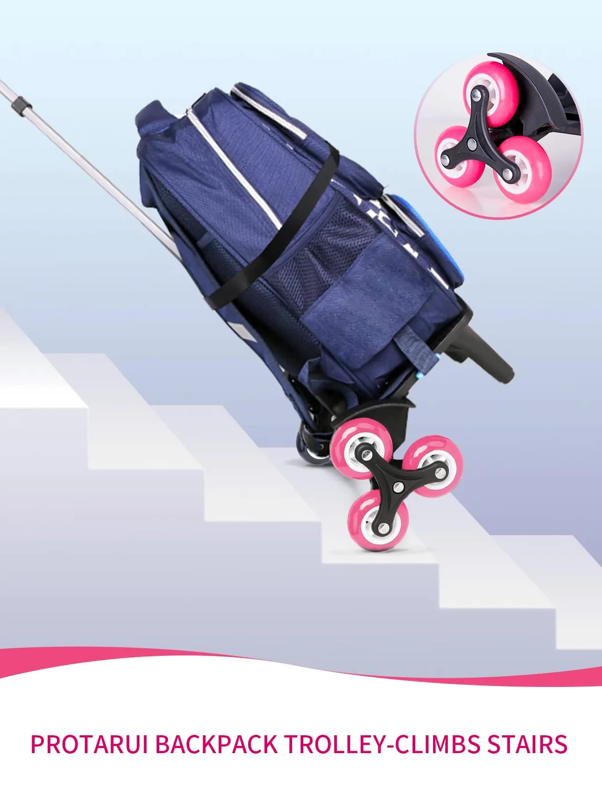 PROTAURI Chariot Pliable pour Cartable - Chariot à Main à roulettes pour Enfants, étudiants, Bagages - Chariot de Voyage avec Boucles