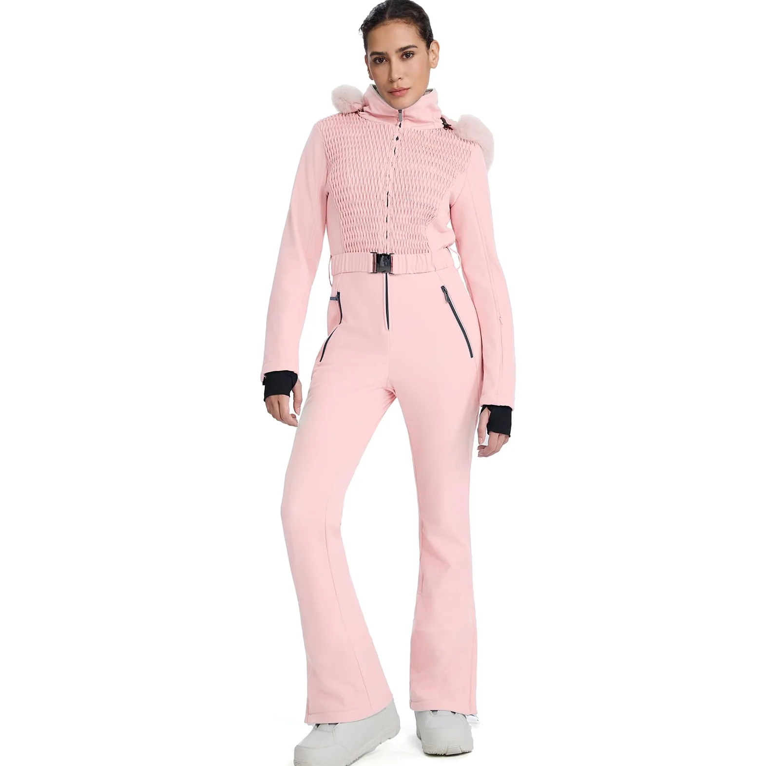 HOTIAN Combinaison de ski une pièce pour femme - Imperméable - Coupe-vent - Pour l'hiver - Chaude - Avec capuche