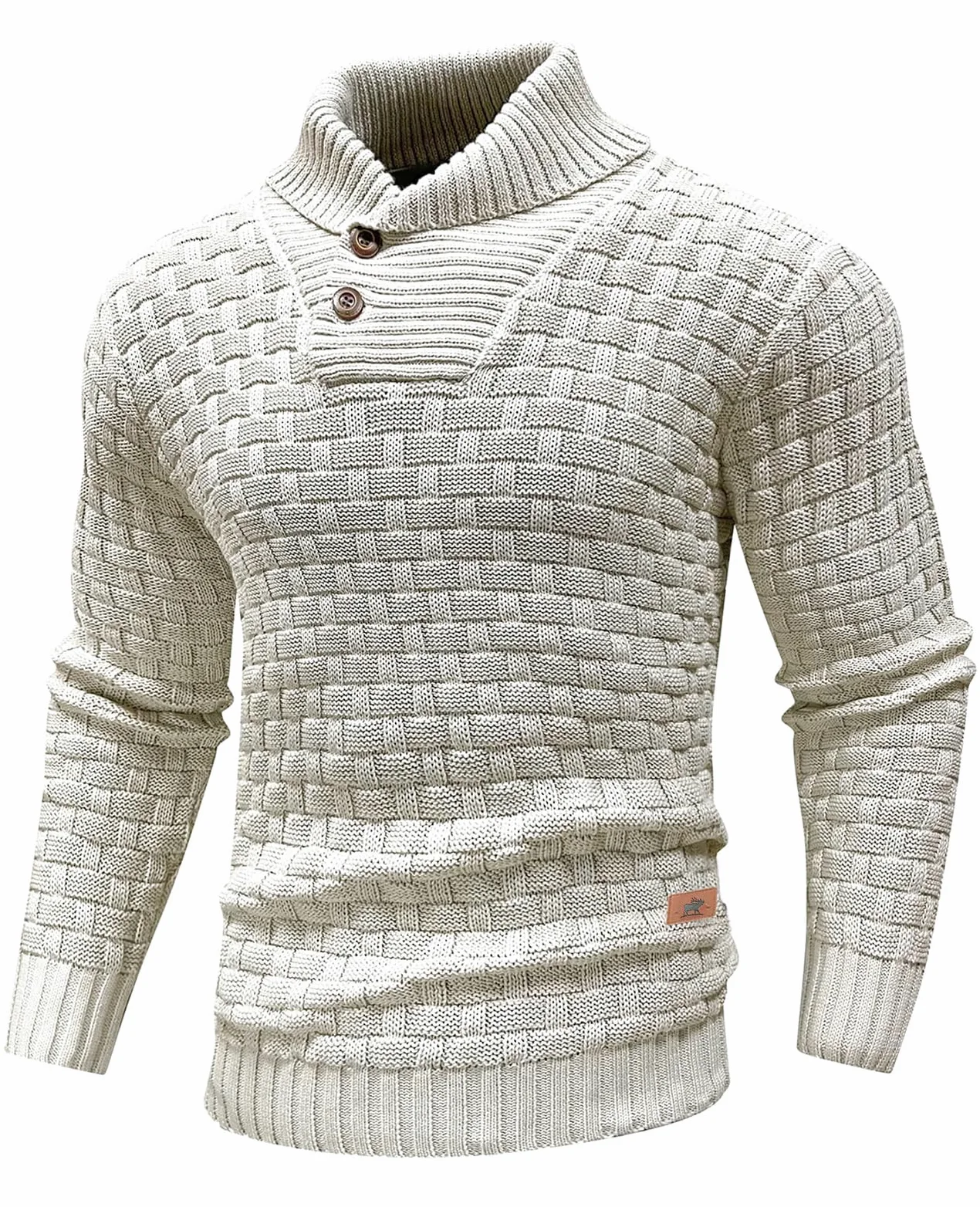 Homme Pull à Col Roulé Pulls Basique Slim Fit Chaud en Maille Sweat Chaud Col de Pull-Over à Deux Boutons pour Hommes