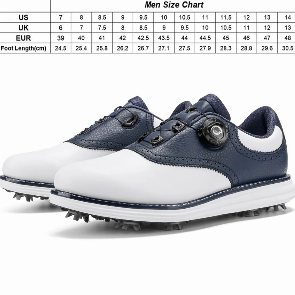 SDEQA Chaussures de Golf en Cuir pour Hommes avec 9 Crampons, Baskets d'extérieur imperméables, Grande Taille