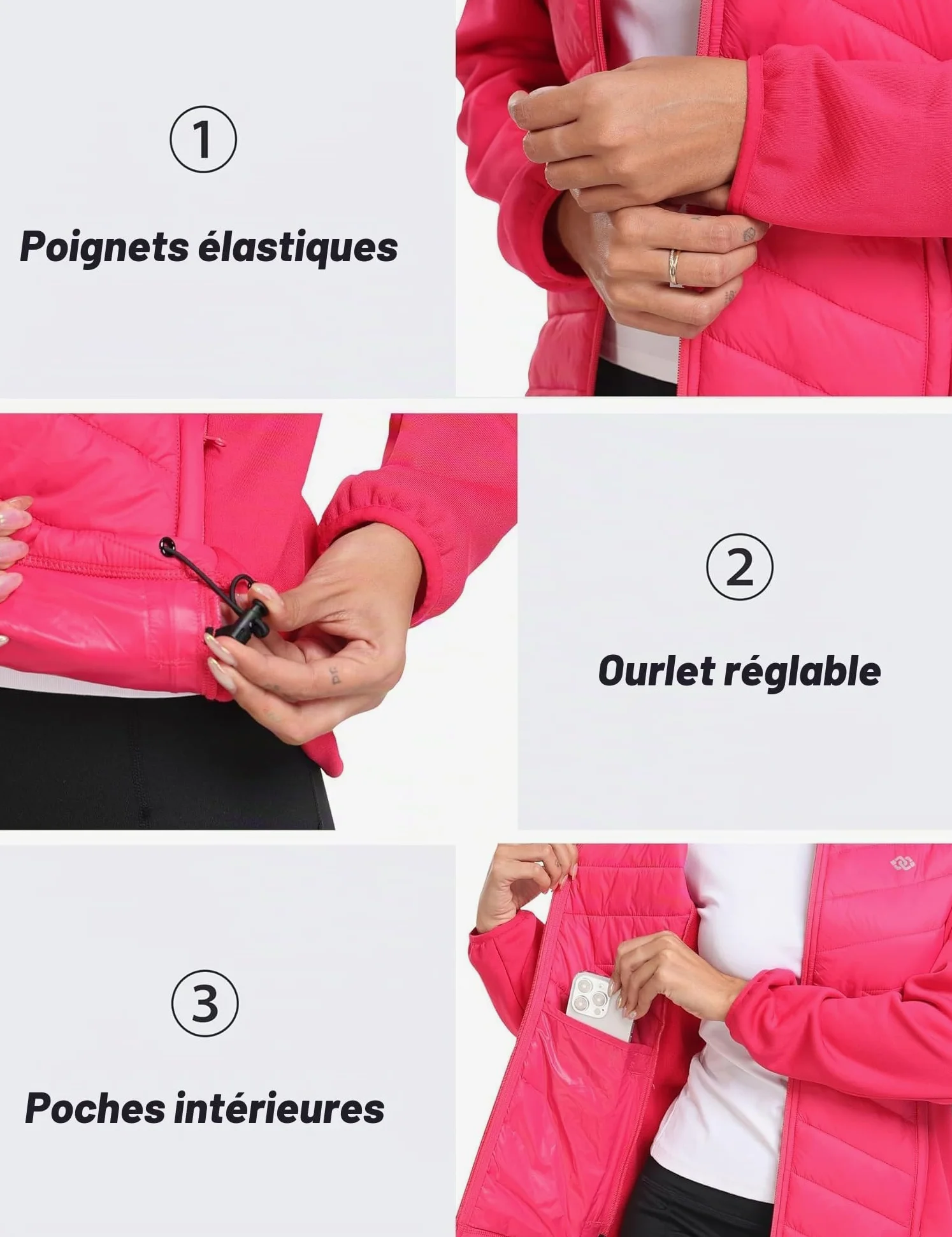 MoFiz Doudoune Femme Legere Veste Matelassée Blouson Veste Polaire Femme Chaude de Sport Randonnée avec Zip
