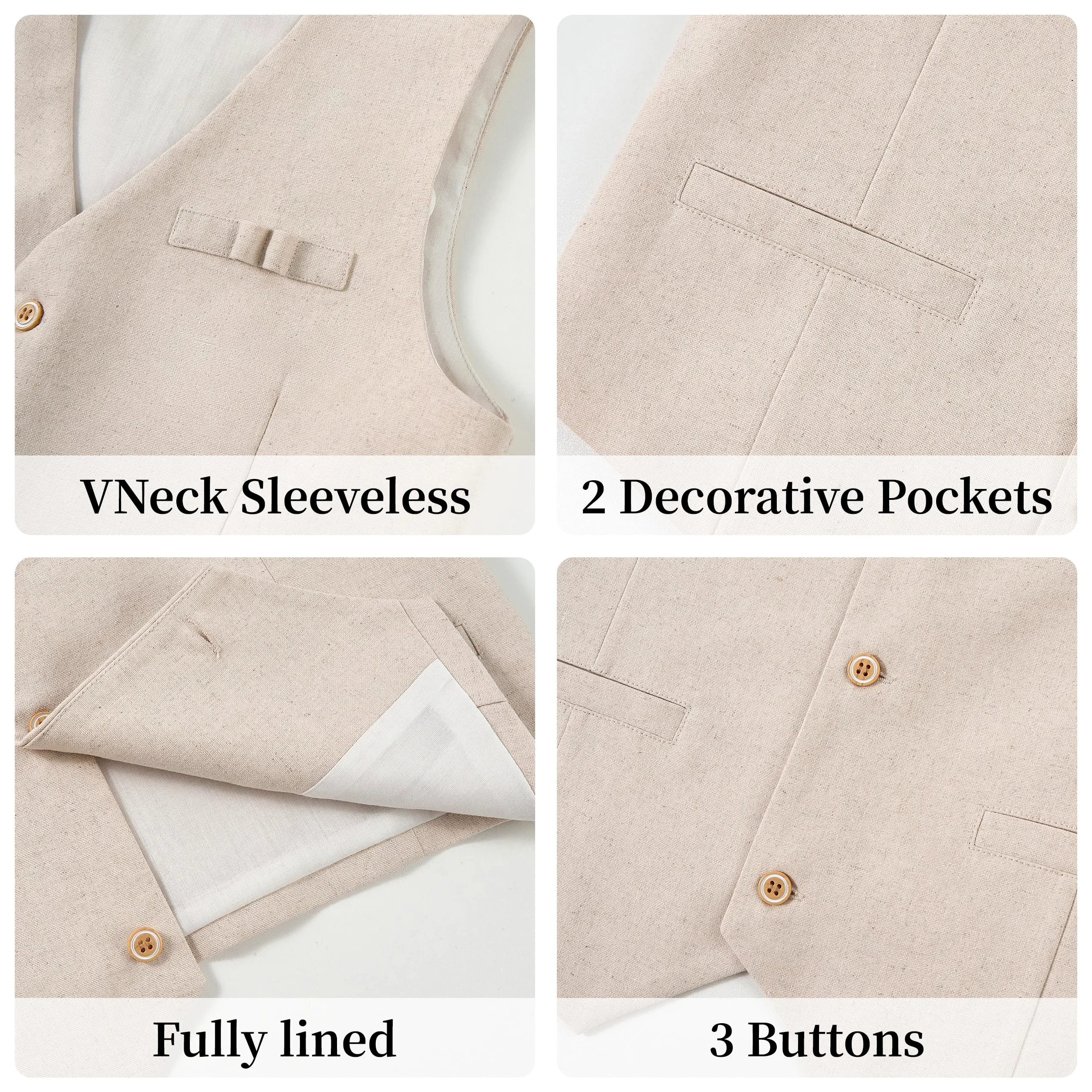 LOLANTA 4 Pièces Costume Garçon Mariage, Lin Gilet Pantalon Vetement Cérémonie Enfant, Tenue en Baptême, Fête d'anniversaire, Gilet+Pantalon+Chemise+Bowtie