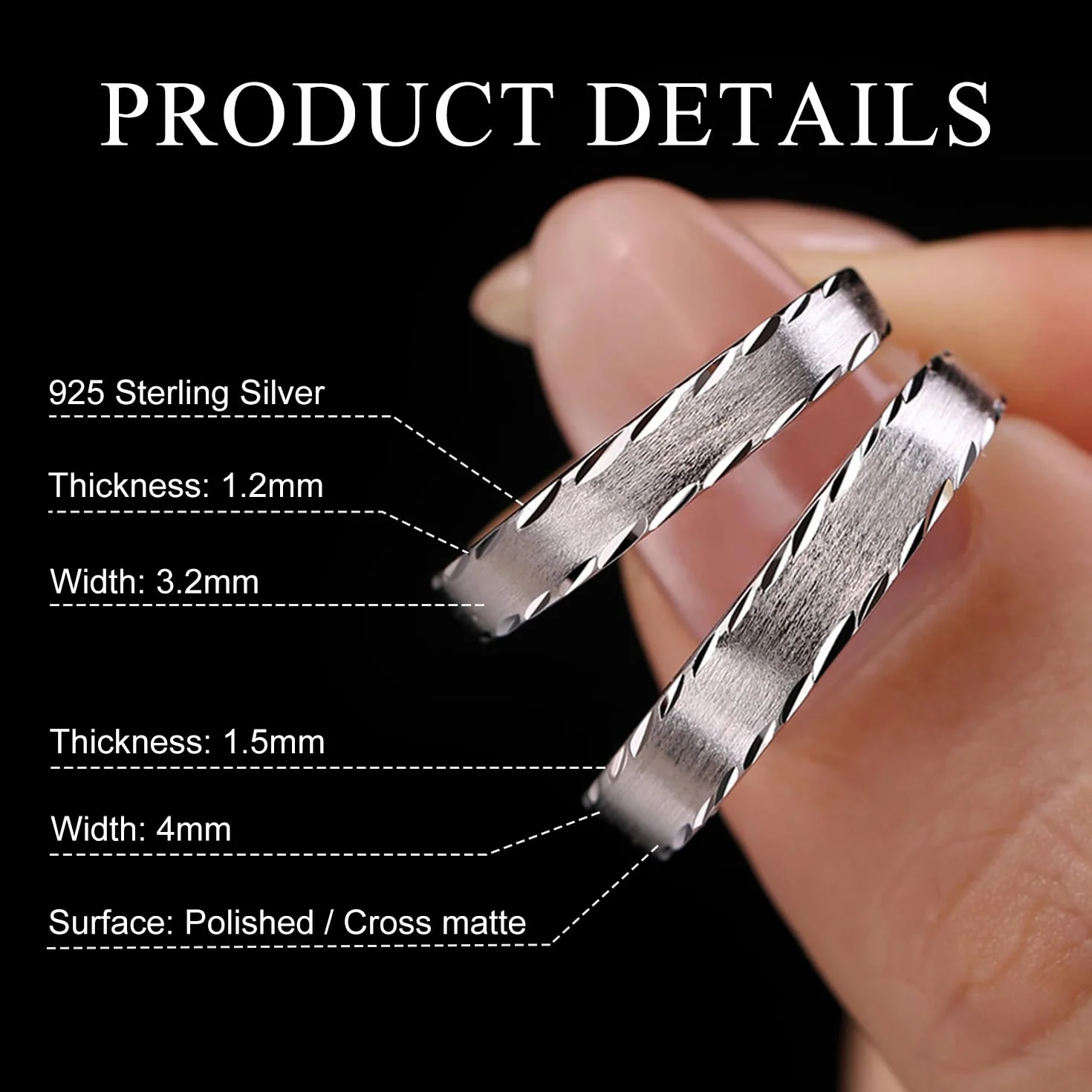 Meissa Bagues de Couple pour Homme et Femme Anneaux de Mariage en Argent Sterling 925 Finition Satinée Simple Bagues de Promesse Assorties Taille Ajustable