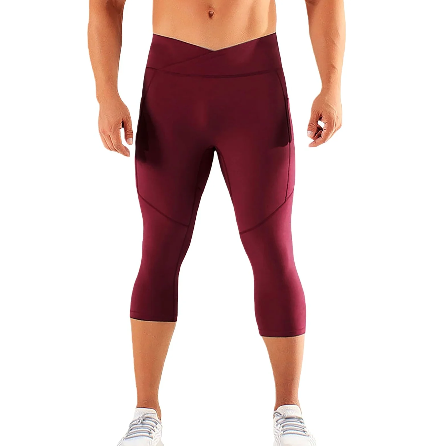 Legging de compression 3/4 pour homme - Taille haute - Collant de course à pied - Gym Fitness Entraînement Cultures - Séchage rapide - Couche de base - Pantalon athlétique