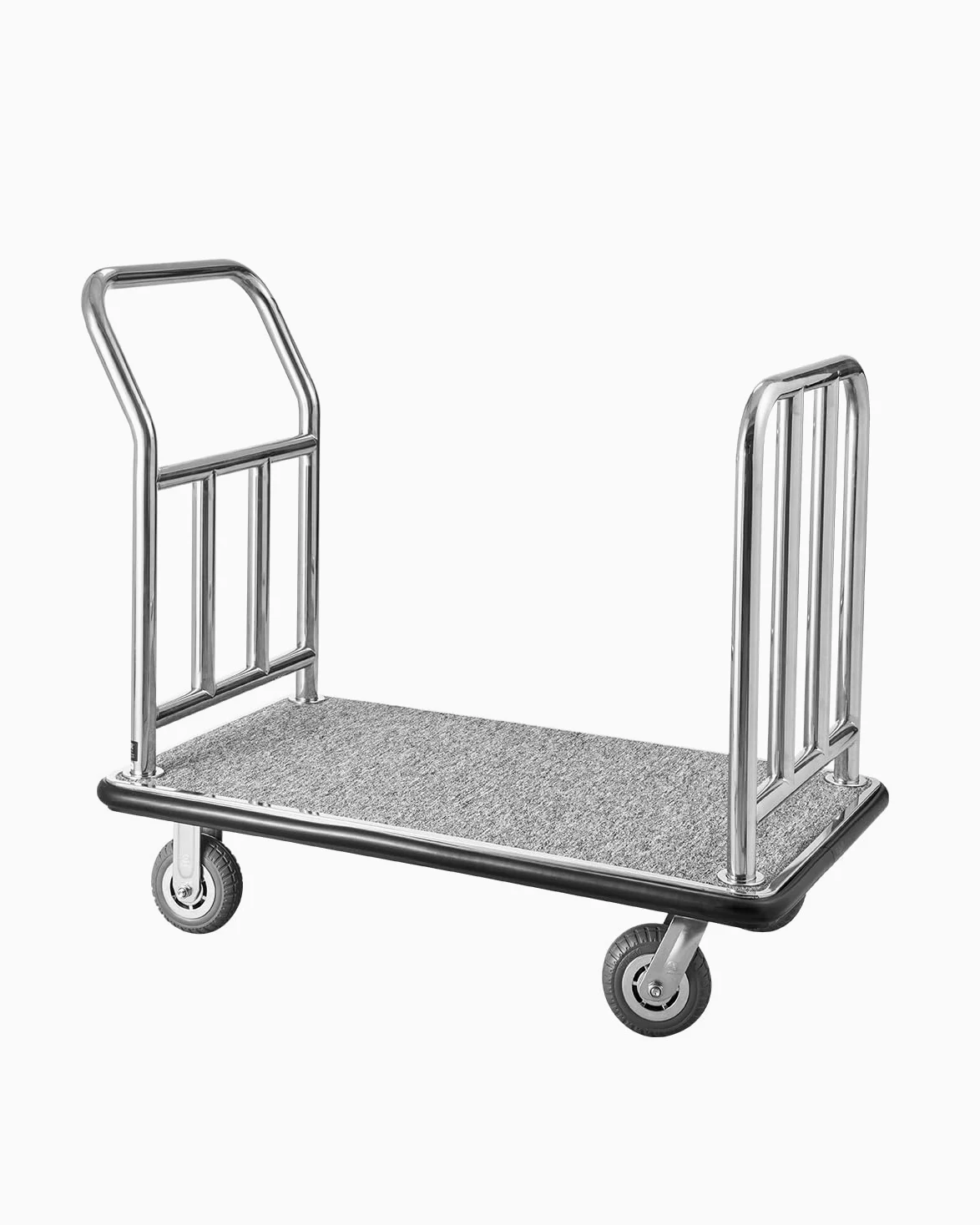 VEVOR Chariot à Bagages Hôtel, 340 kg, Chariot à Plate-Forme de Concierge, Cadre Avant Amovible, avec Moquette Grise, Roues Caoutchouc 15,24 cm, Porte-Bagages pour Hôtels, Condos, Complexes Hôteliers