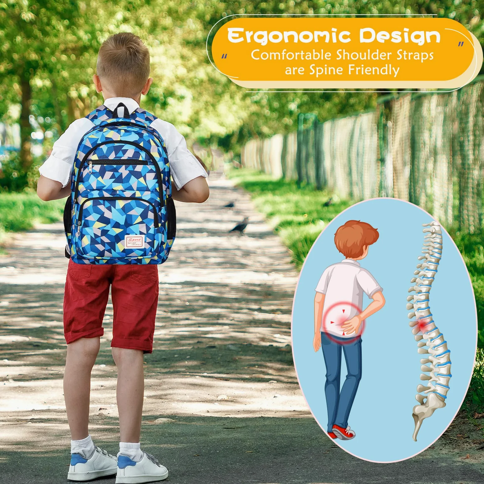Sciphylia Cartable Fille Primaire Garcon Imperméable Sac a Dos Enfant Fille CP CE2 Elementaire 3 en 1 Sac à Dos Poids Léger avec Sacs à Lunch et Trousse pour CE1 CM1 CM2 D'école Étudiants, Bleu
