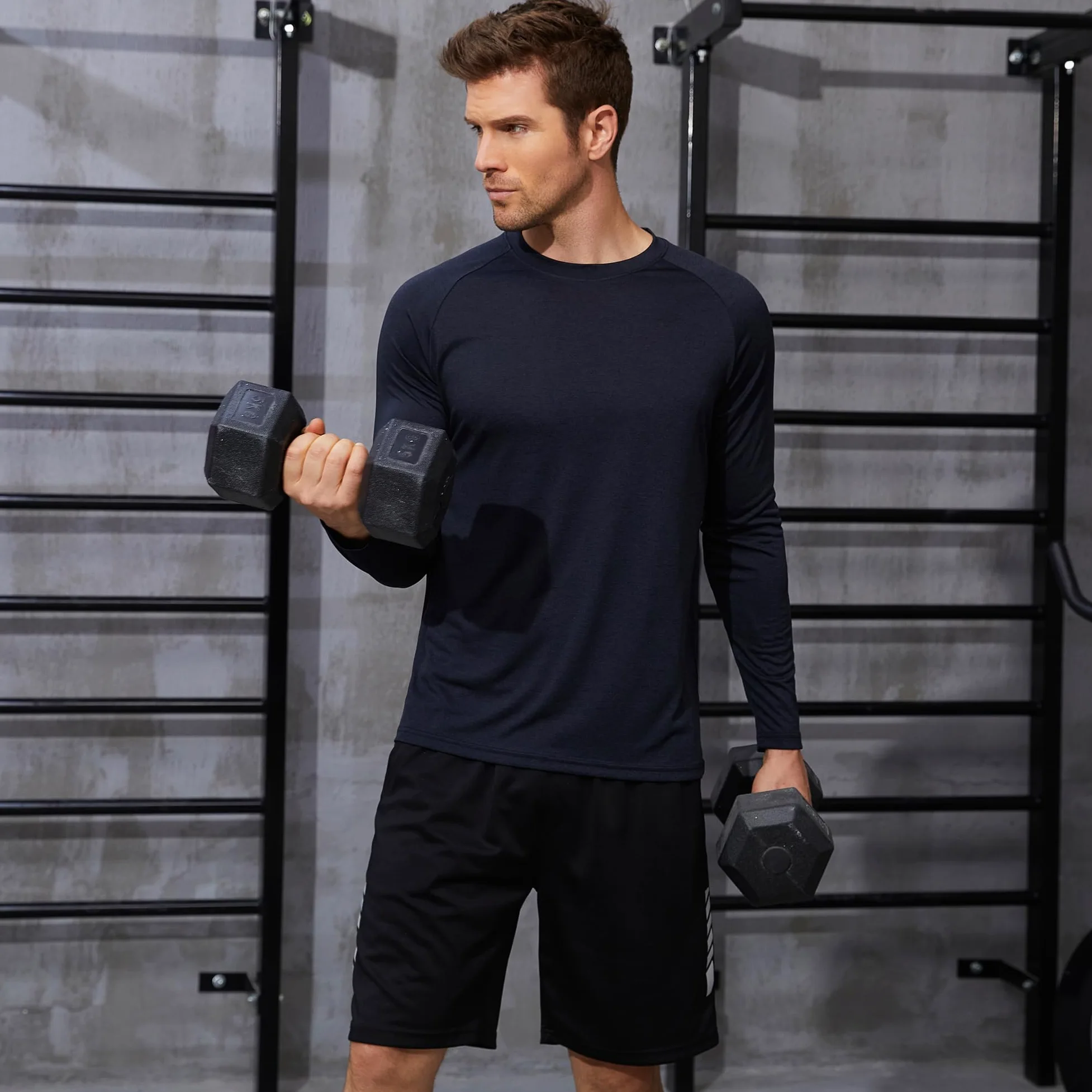 T-Shirt Manche Longue Homme Respirant Séchage Rapide,Tee Shirts de Sport pour Homme,Protection Solaire UV SPF50+ pour Fitness,Running et Entraînement Lot de 4/5/7 pièces