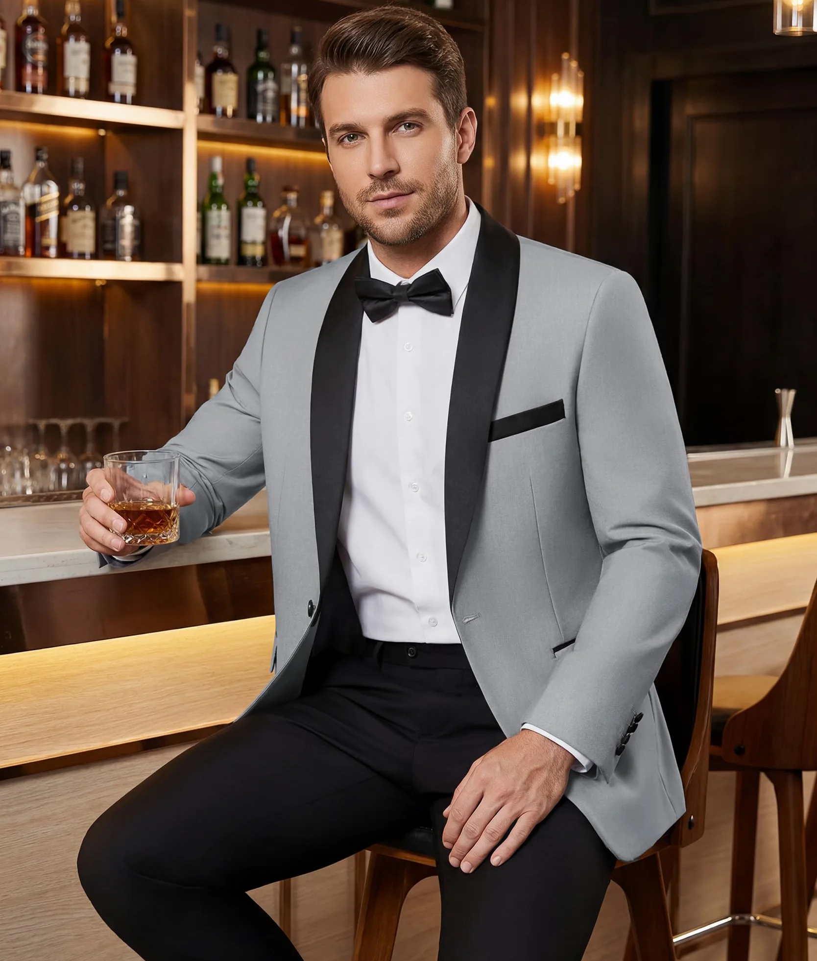 Blazer Homme Slim Fit 1 Bouton Revers Châle Veste de Costume Élégante pour Mariage Business Cérémonie Soirée