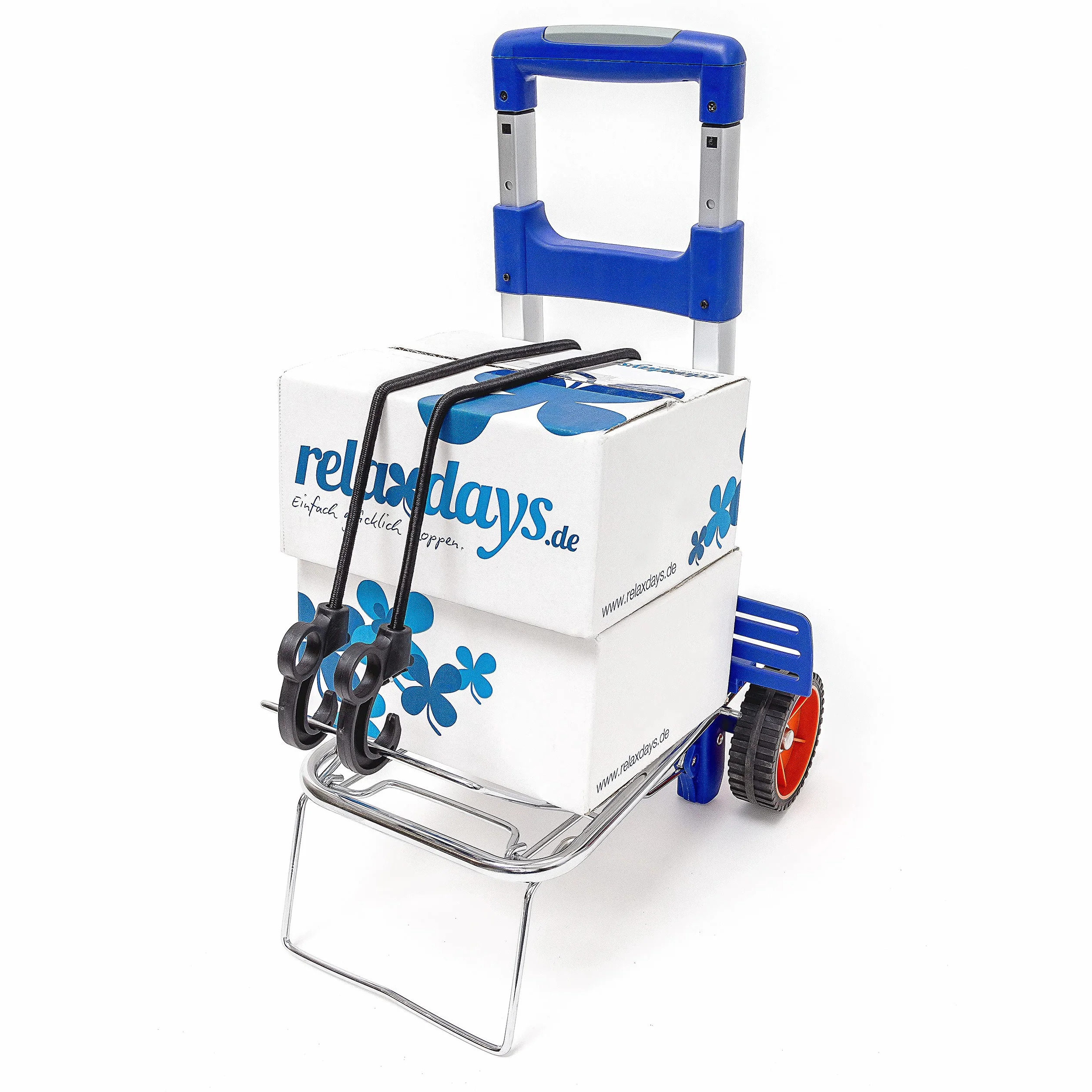 Relaxdays Diable pliable chariot de transport trolley 30 kg de charge maximum chariot de courses avec poignées ergonomiques en aluminium, bleu