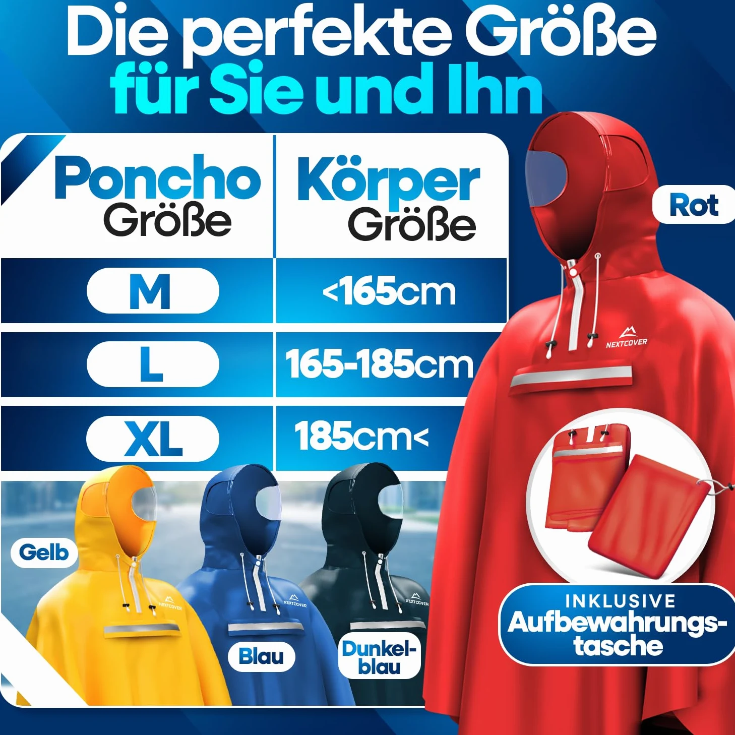 NEXTCOVER Poncho de pluie de vélo pour homme et femme – Avec technologie [AquaShield 2.0] I Poncho de pluie, cape de pluie de vélo, poncho de pluie, poncho de pluie pour homme, cape de pluie pour