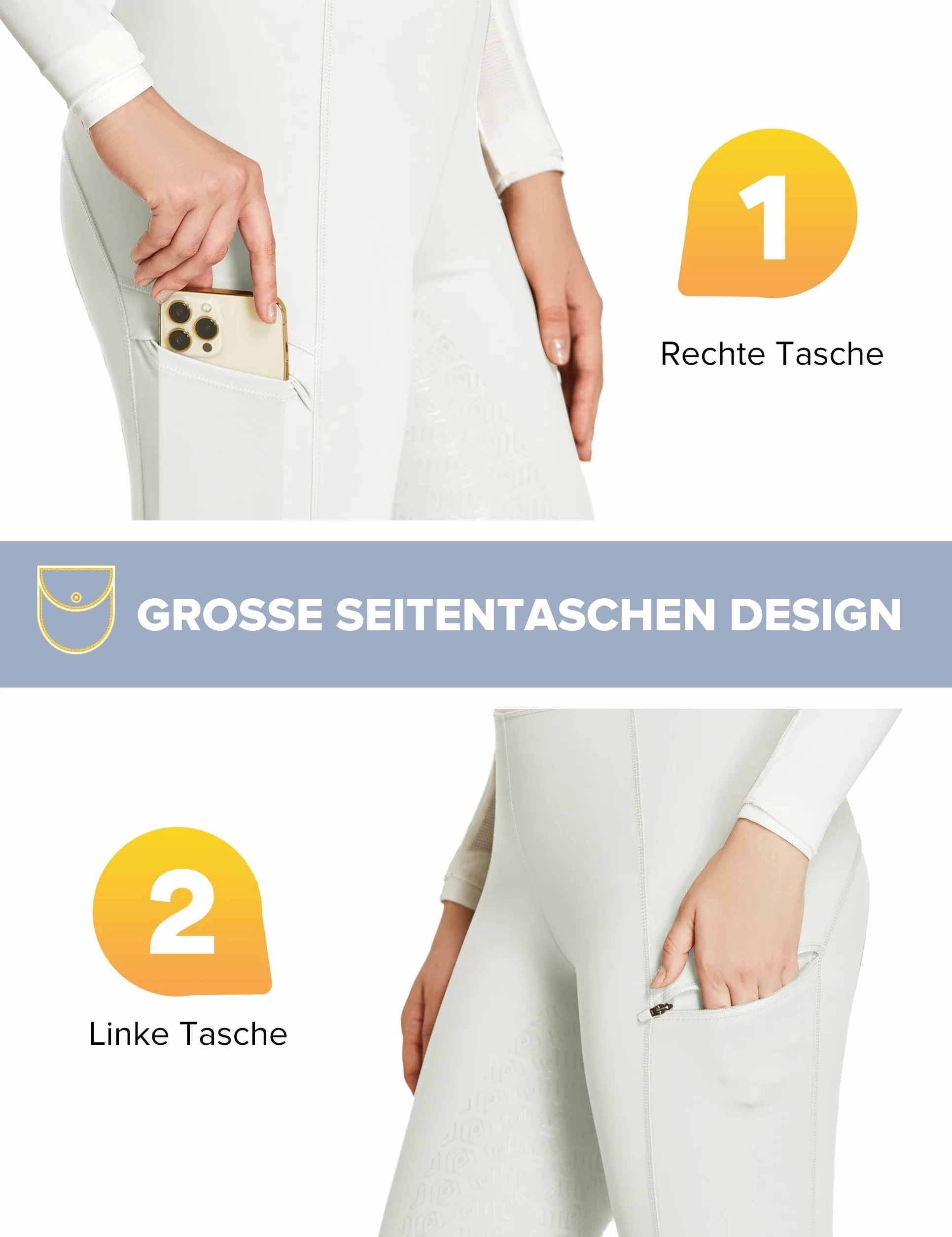 FitsT4 Sports Legging d'équitation pour femme en silicone avec poche pour téléphone portable et passants de ceinture pour l'équitation et l'entraînement des chevaux