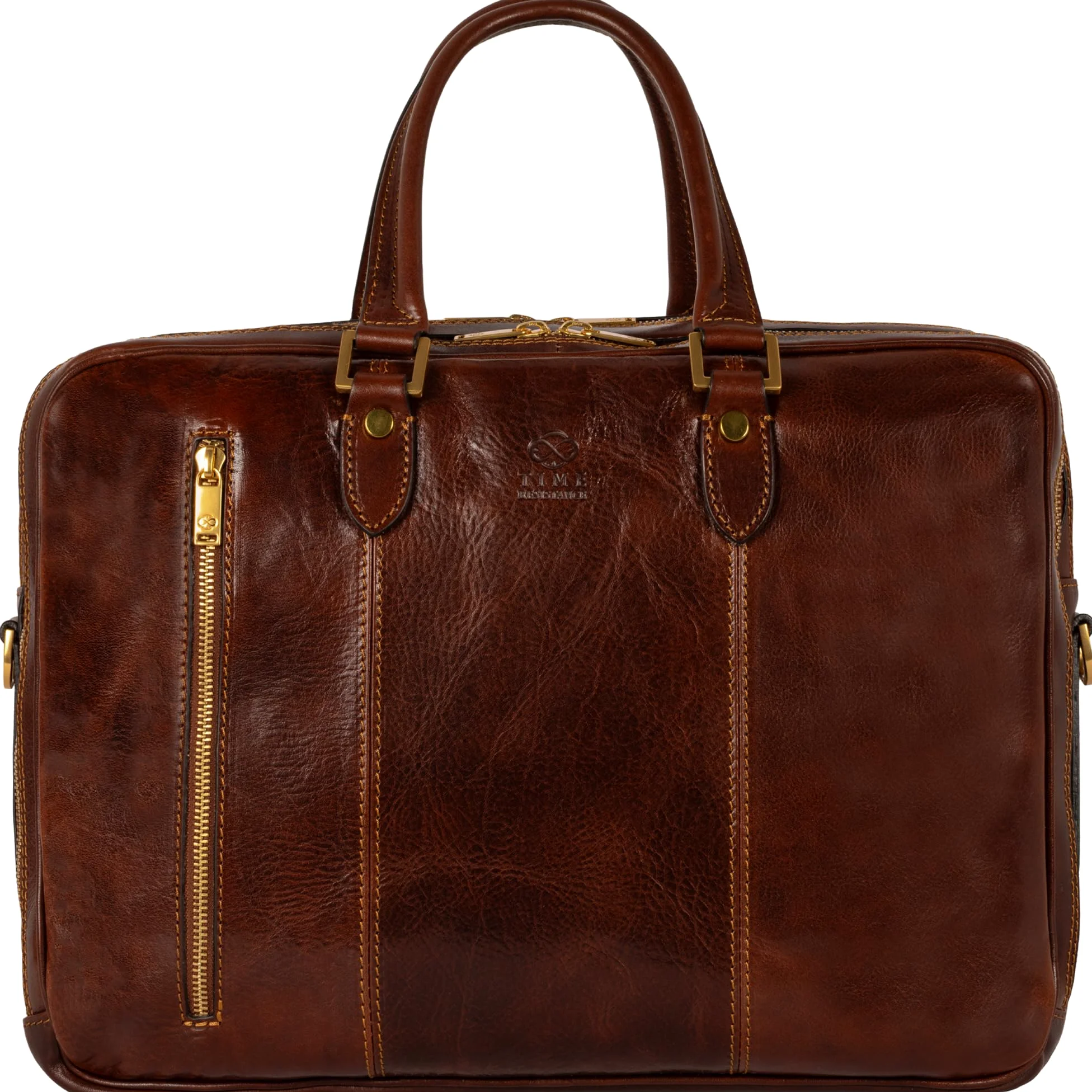 Time Resistance Full Grain Leather Shoulder Bag Handmade in Italy for Men's Notebook