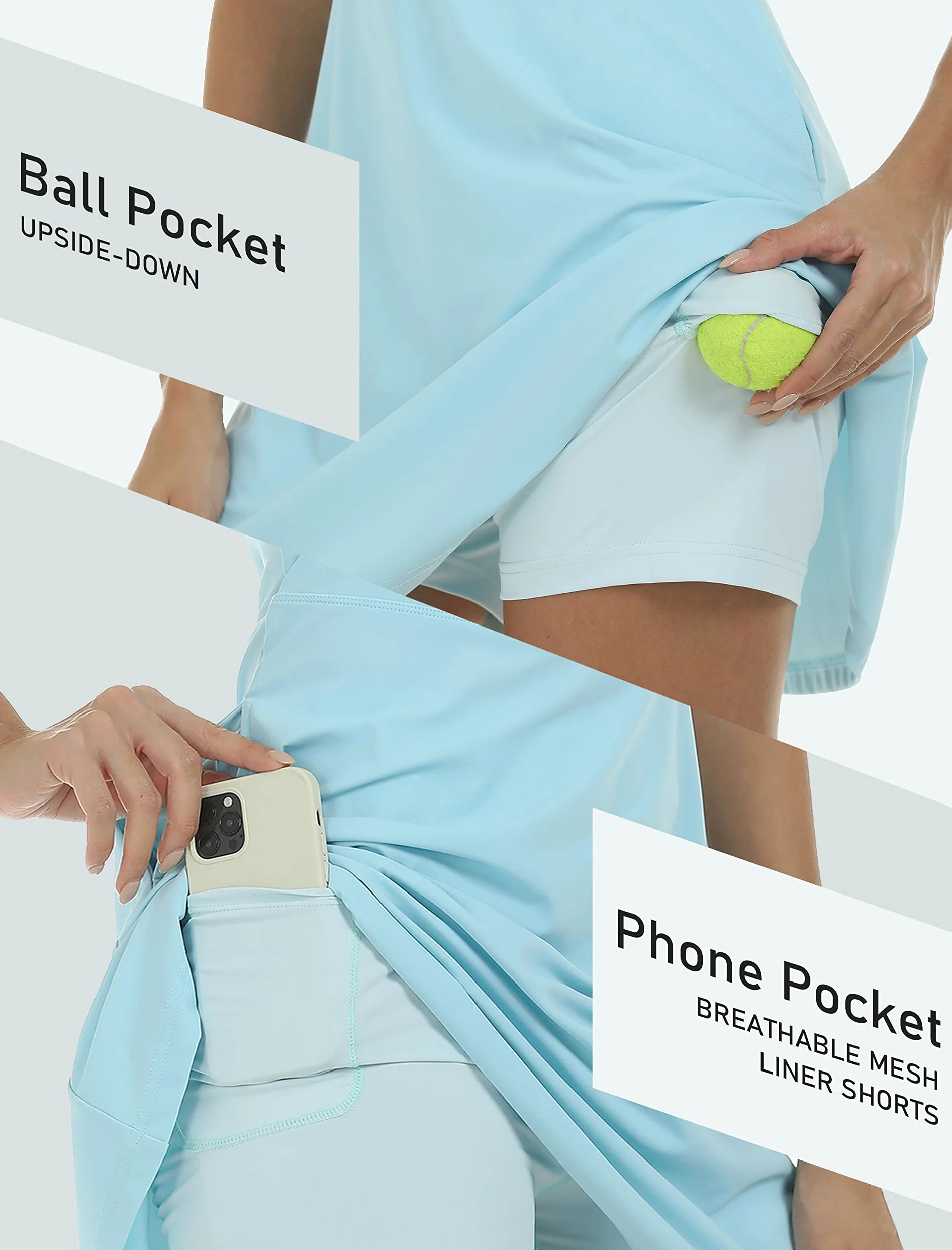 JINSHI Robe de Tennis et de Golf Femmes avec Short Intérieur Robes de Sport Athlétique sans Manches Séchage Rapide avec Poches