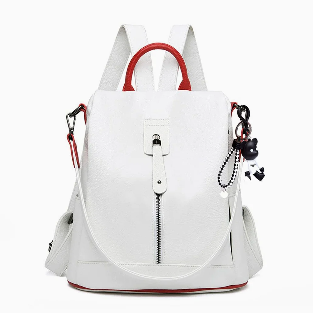 BUKESIYI Femme Sac a Dos Sacs à Main PU Cuir Antivol portés Bandoulière Original Élégant Marque FR78158 Blanc