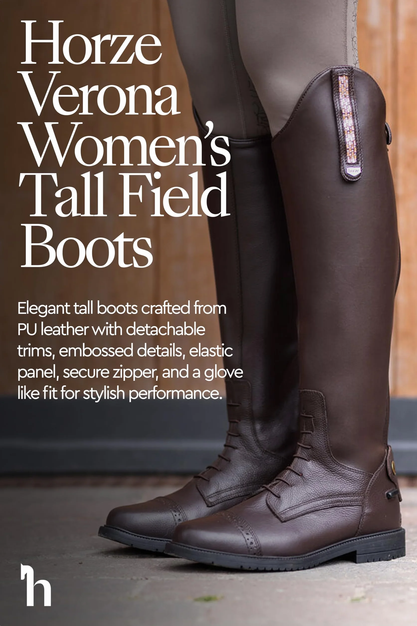 HORZE Femme, Bottes d'équitation Verona, Aspect Cuir, Bracelets Amovibles, Marron, 40R