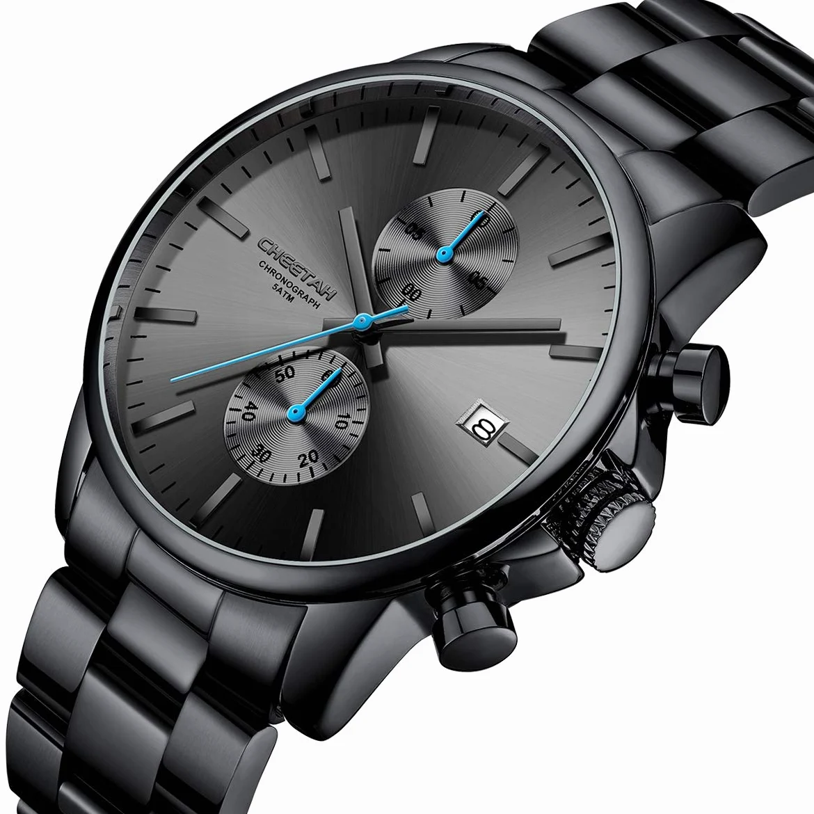 Montres pour Hommes avec Montre à Quartz chronographe étanche décontractée en Acier Inoxydable et en métal, Date Automatique dans des Mains colorée