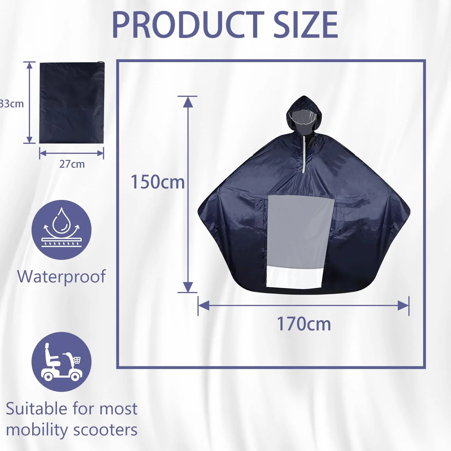 lalago Imperméable à l'eau Cyclisme Capes, Imperméable for Vélo Électrique, Poncho Pluie pour Fauteuil Roulant/Cape, Coupe-Vent à Capuche Cyclisme, Pluie Poncho Vélo