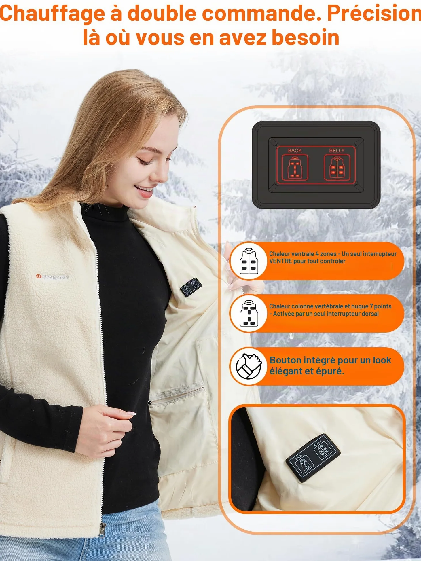 Gokozy Gilet Chauffant Électrique avec 7.4V Batterie ，Fleece Sherpa gilet chauffant femme 11 zones veste chauffante pour les Sports de Plein Air