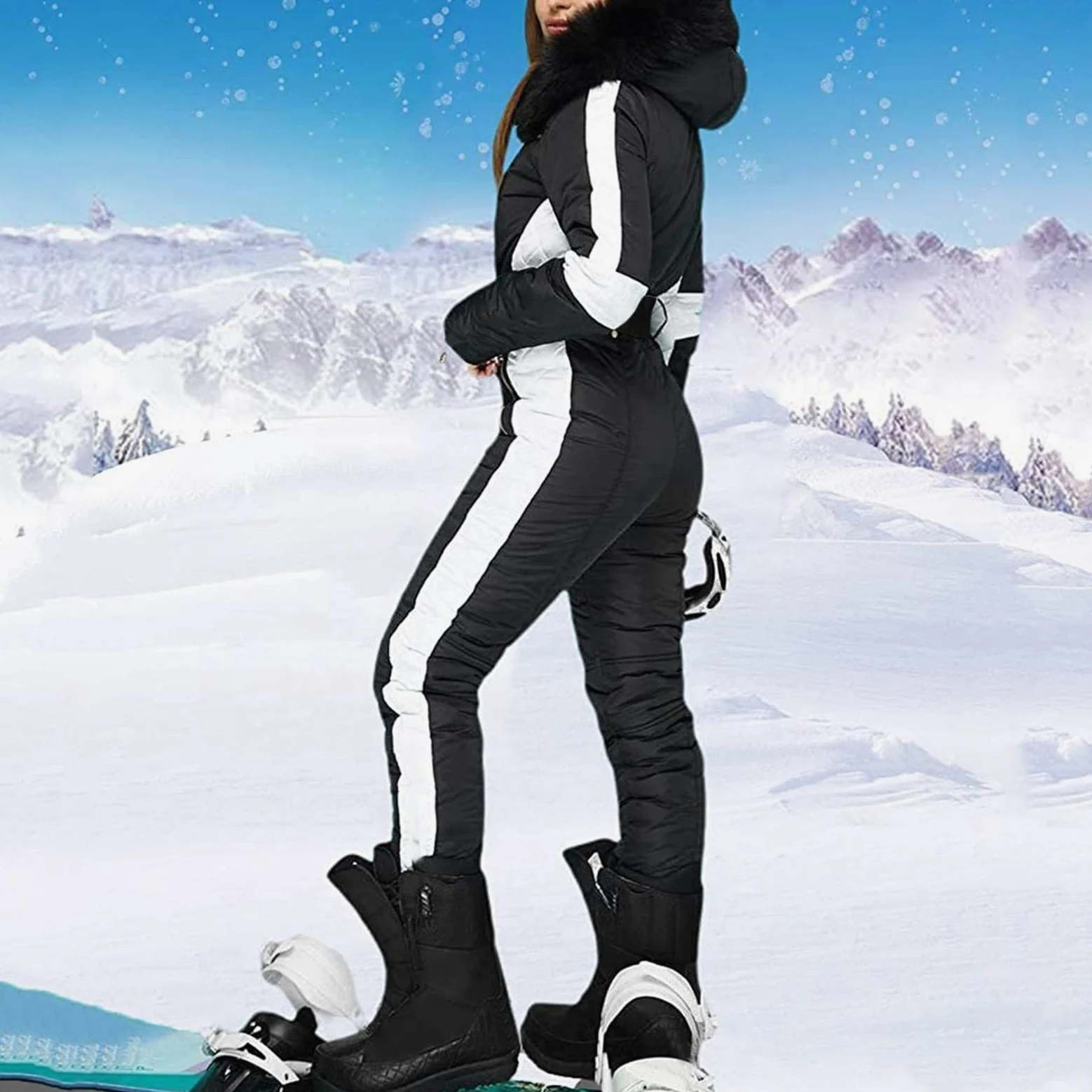Générique Combinaison de Ski pour Femme Une Pièce Combinaison de Neige Chaude Combinaisons Ski Hiver Imperméable Veste Snowboard Longue Combinaisons Ski Chaud 2026 pour Sports Neige Capuche