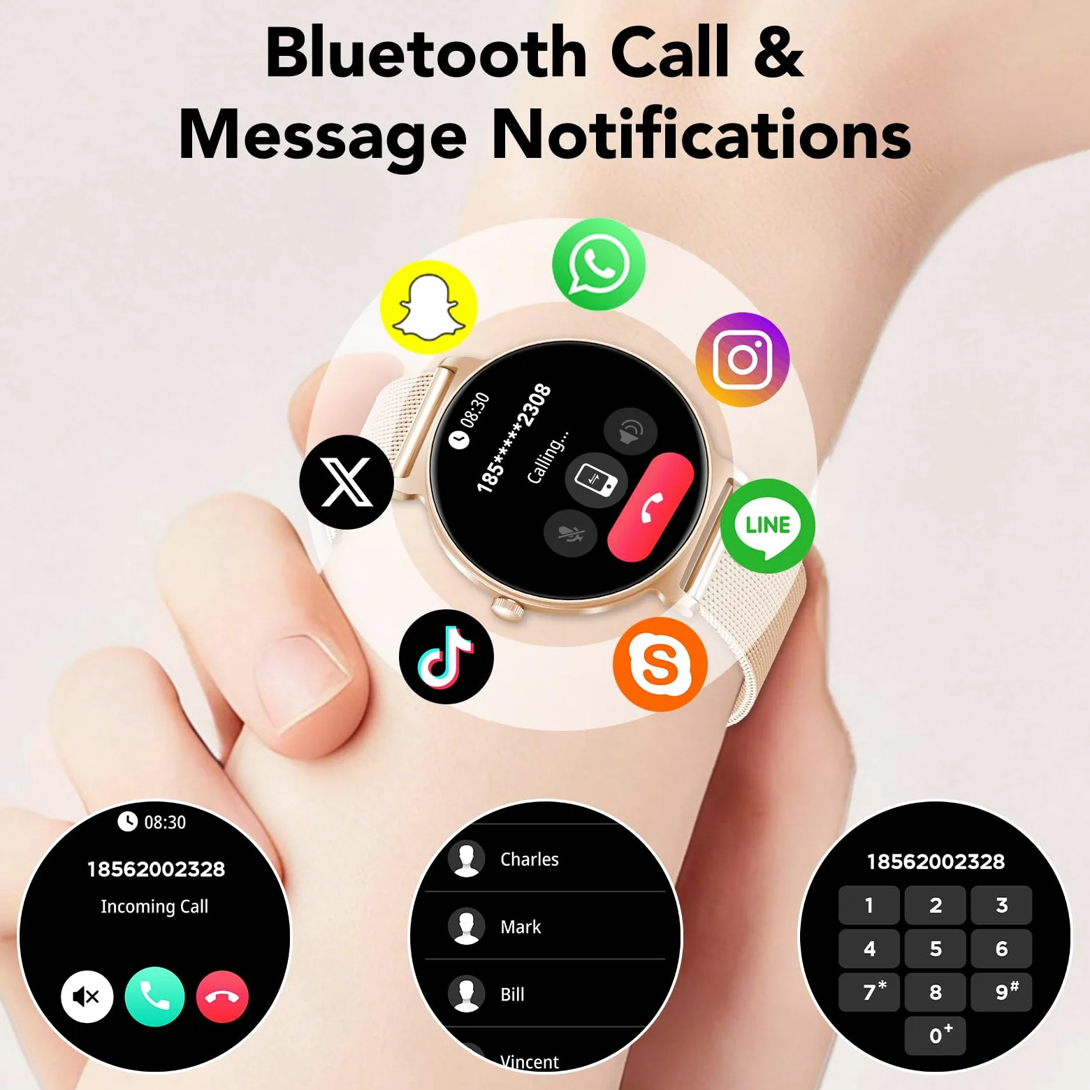Montre Connectée Femme AMOLED 1,27 pouces HD, Smartwatch Bluetooth 5.4, Montre Intelligente Femme, 120+ Modes Sport, 200+ Cadrans, Suivi Santé 24 h (Sommeil, FC, SpO2), Compatible Android iOS, Or Rose