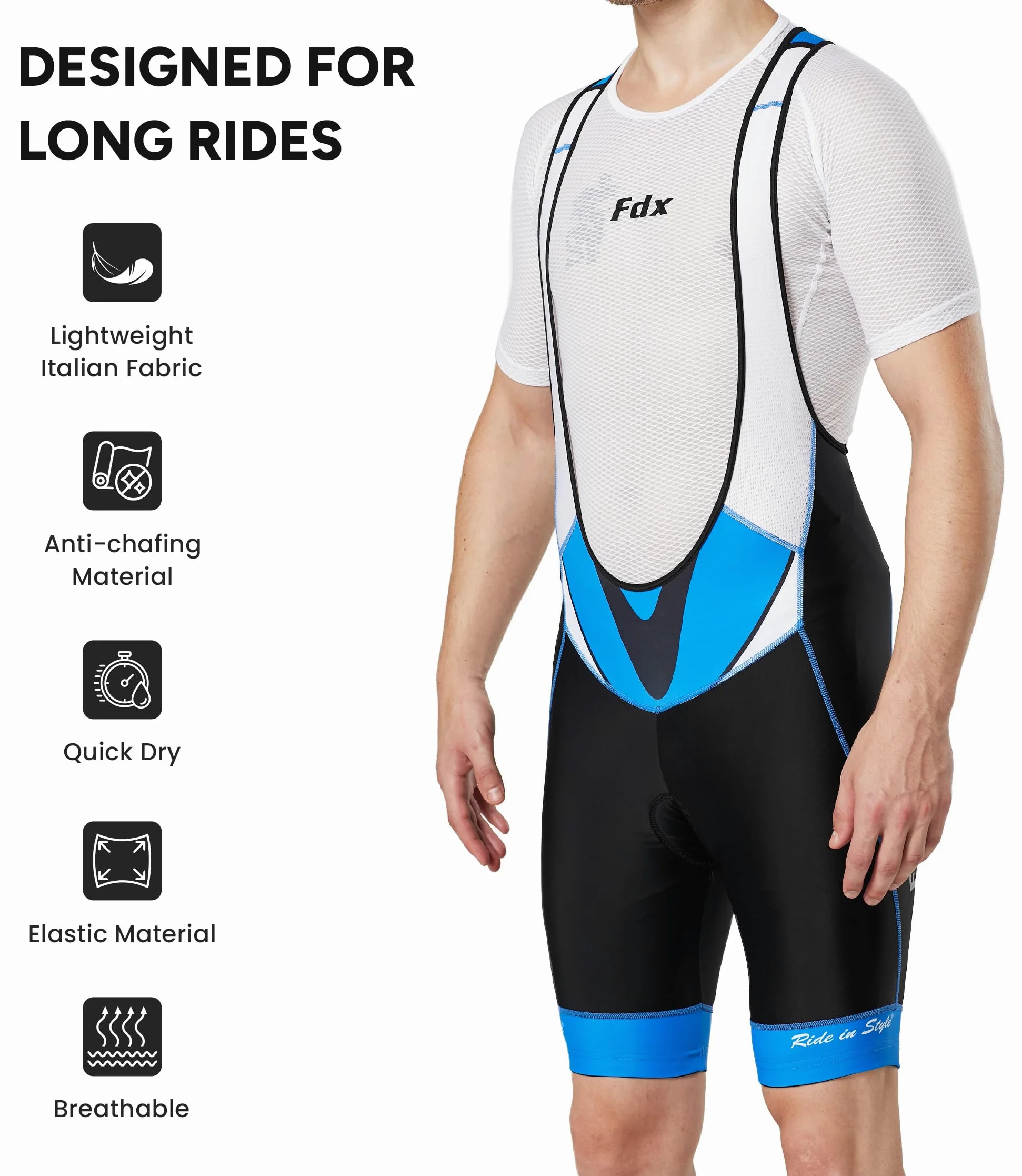 FDX Cuissard à Bretelles pour Homme, Cuissard de Cyclisme rembourré 3D avec Bretelles en Mesh, Poche zippée et Bandes antidérapantes aux Cuisses, vêtement de Cyclisme d'été Respirant